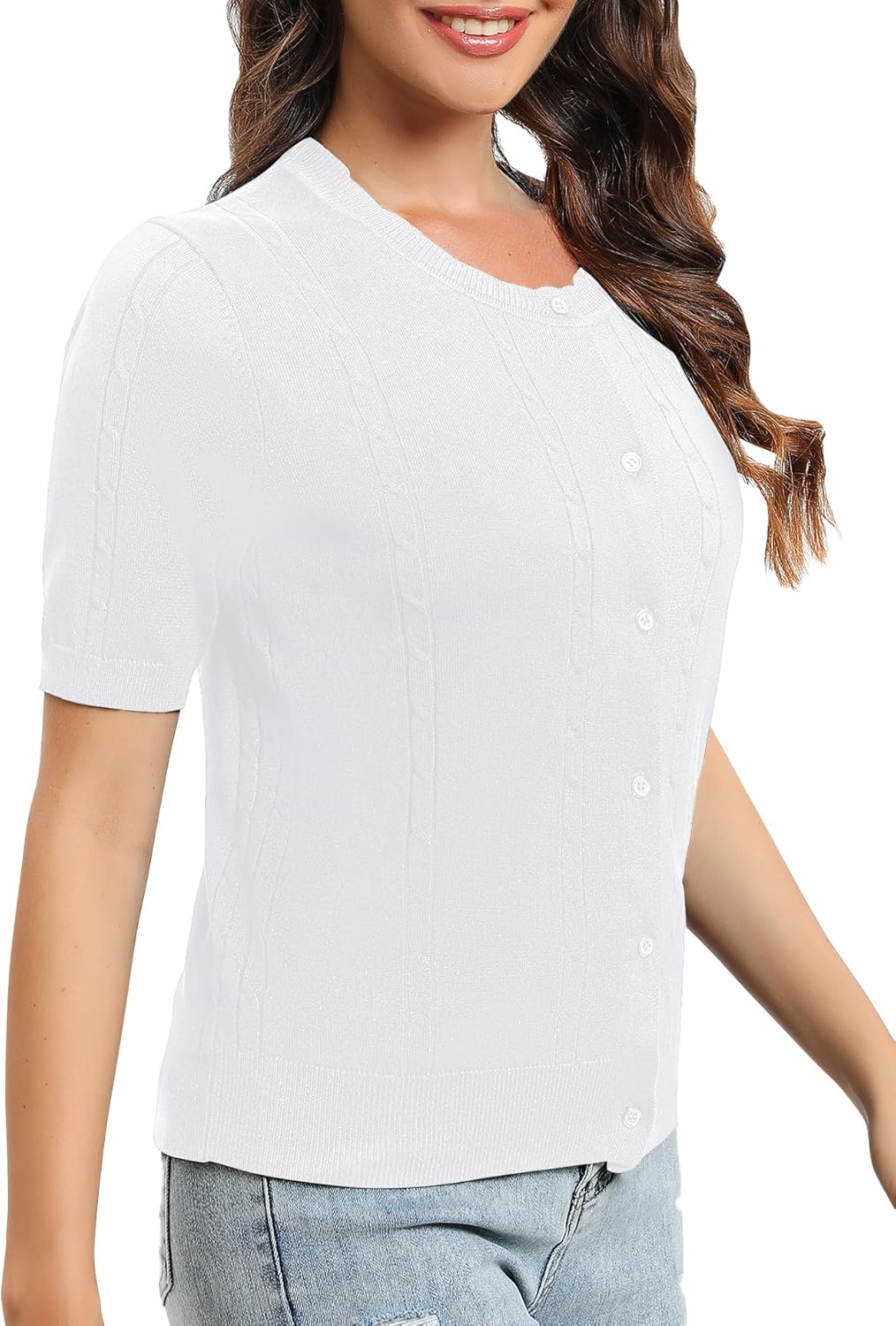 Urban CoCo Women's Short Sleeve Round Neck Cropped Cardigan Sweater Lightweight Shrug Sweaters for Women - Image 5