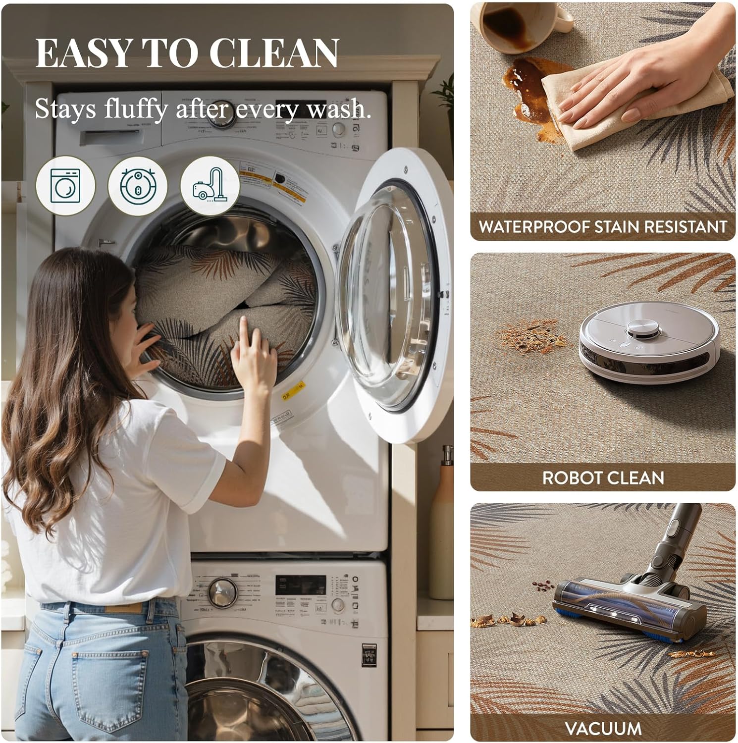 LIVEBOX Easy Jute 28''x43'' Front Porch Rug, Outdoor Non Slip Washable Kitchen Rug Modern Tropical Leaf Area Rugs Floor Hello Welcome Door Mat Carpet for Entryway Doorway(Beige 28''x43'')