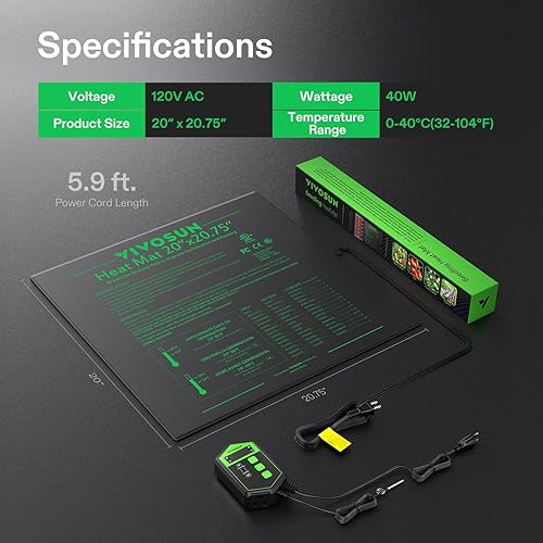 Miniatura 8 de VIVOSUN - Juego combinado de tapete térmico de 20 x 20.20 pulgadas y termostato digital para plántulas.