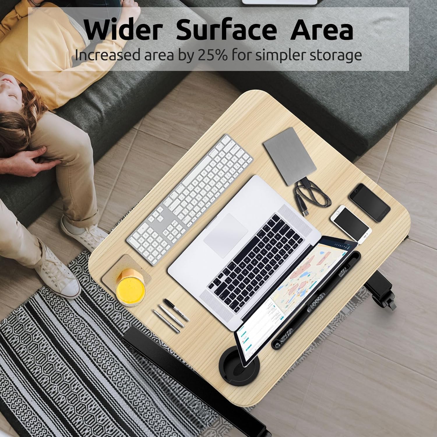 Mobile Computer Desk,Mobile Standing Desk with Wheels, Elevating Table,Lift desks for Home Office,Rolling Portable Laptop Desk Height Adjustable,Small Sit Stand Workstation（Black）