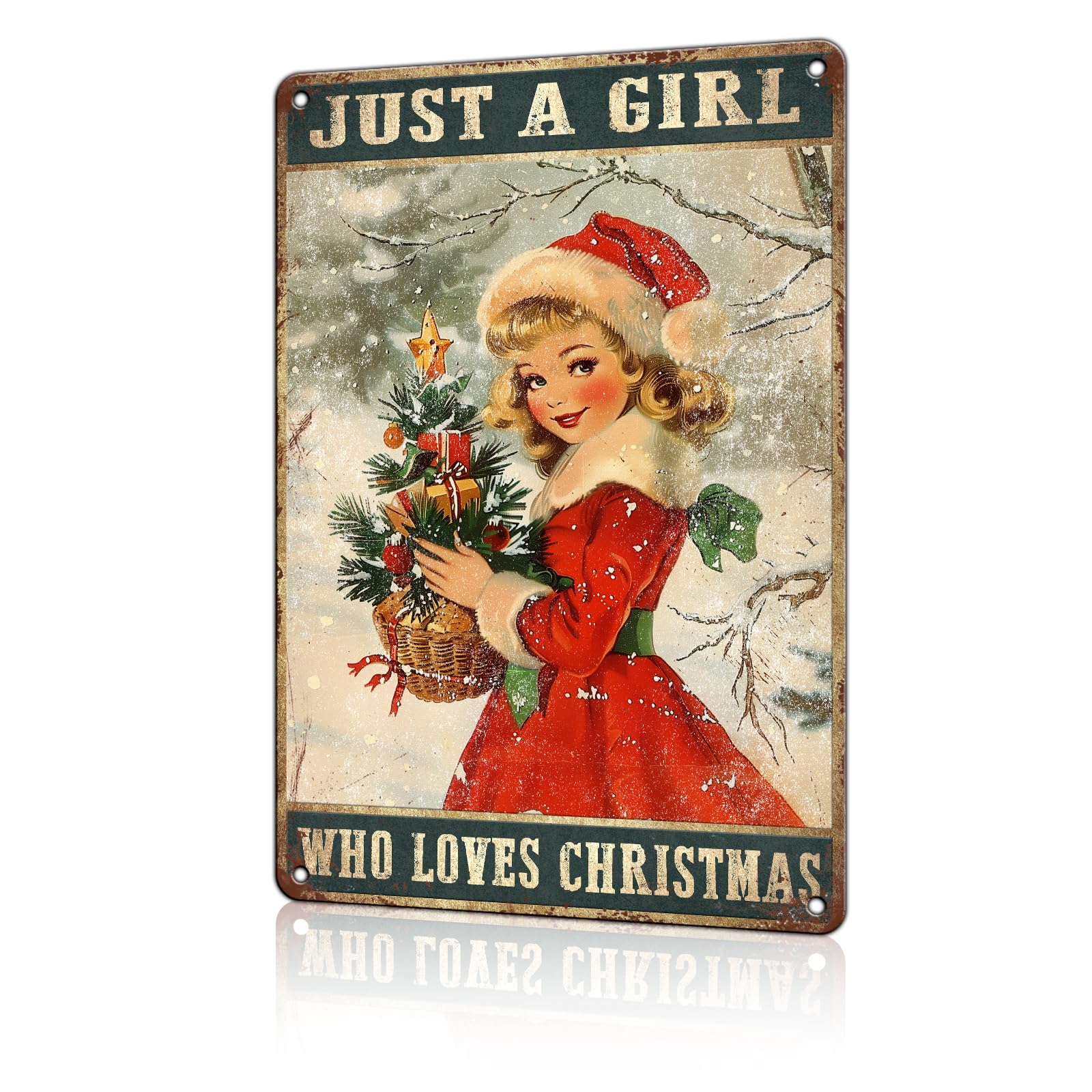Anceky Winter Sign Once Upon A Time Girl Loved Christmas Tin Sign Retro Aluminum Metal Sign Wall Decor for Cafe Garage Kitchen Yard Outdoor 12×16 Inch