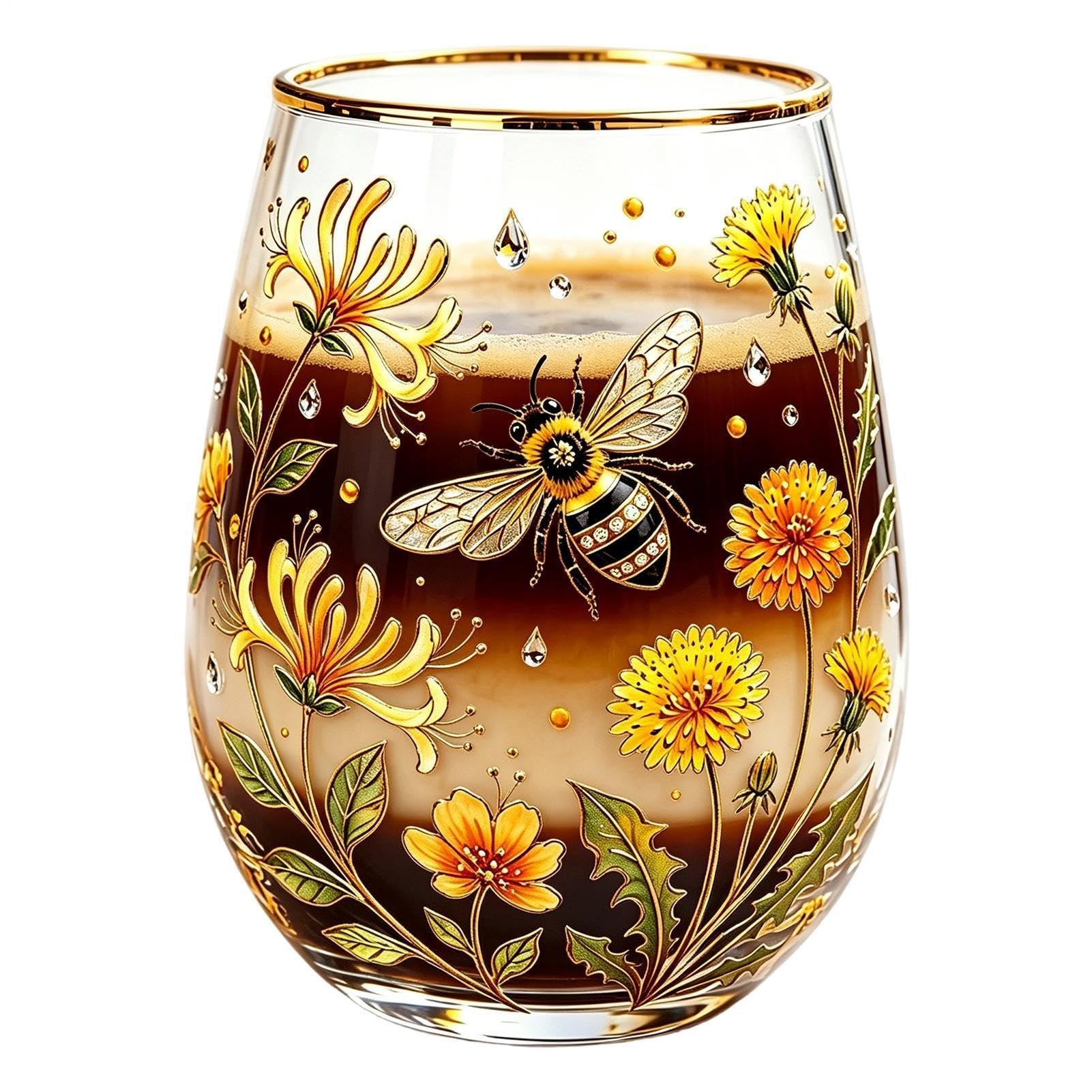 Taza de bebidas vintage de vidrio estético para té y café 14 oz