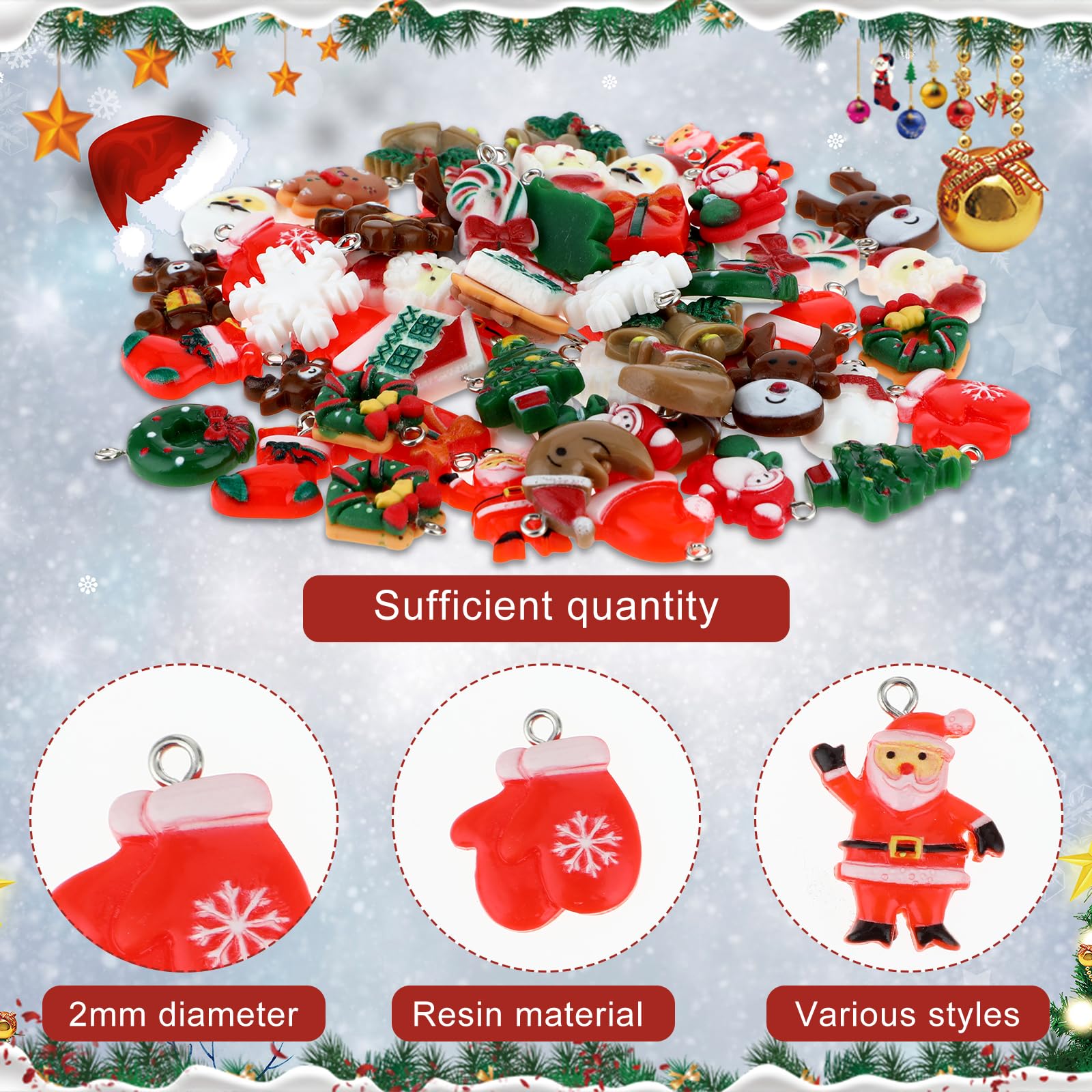 Mini Décorations De Noël – 39 Pièces En Résine Avec Ficelle Dorée, Pendentifs Sapin, Bricolage - 9