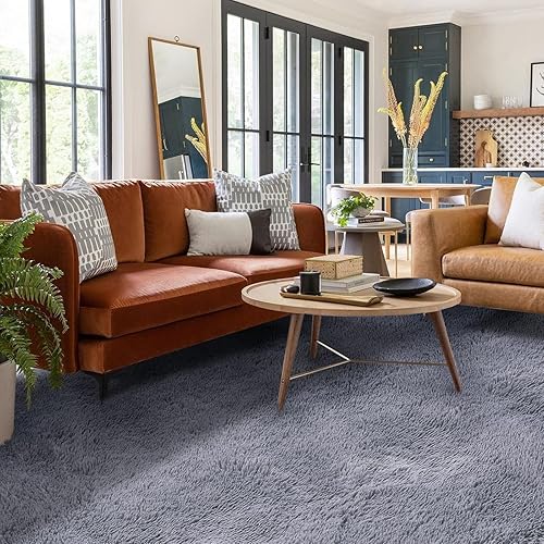 Miniatura 2 de Alfombra gris esponjosa de 5 x 8 pies para sala de estar, alfombras grandes y peludas para dormitorio, alfombra suave y esponjosa para sala de