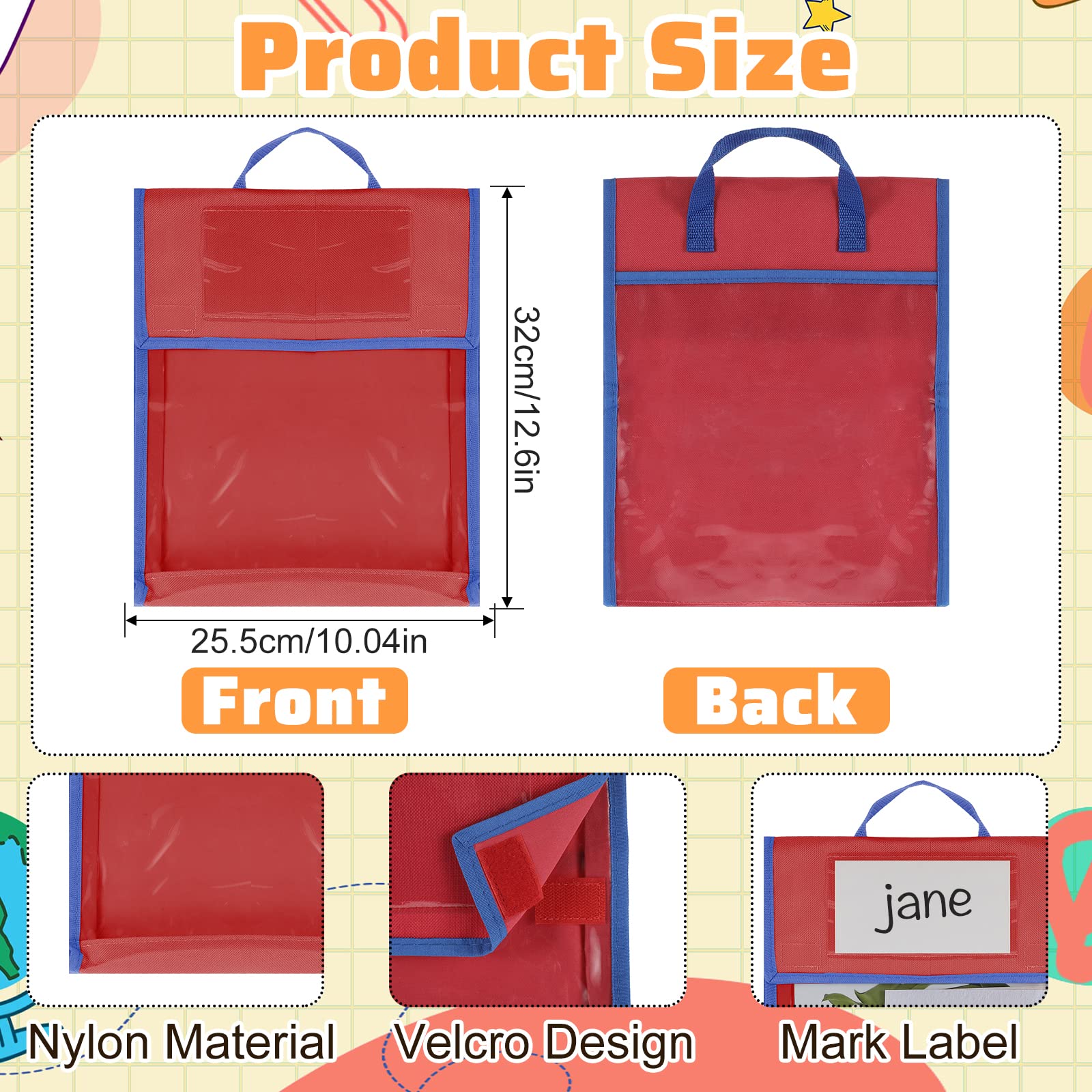 48 Packs Book Bags for Classroom Book Pouches Bulk Reading Book Bags with Handles Name Tags Clear Nylon Book Bags for Student School Classroom Homework Supplies, 12.6 x 10 Inch