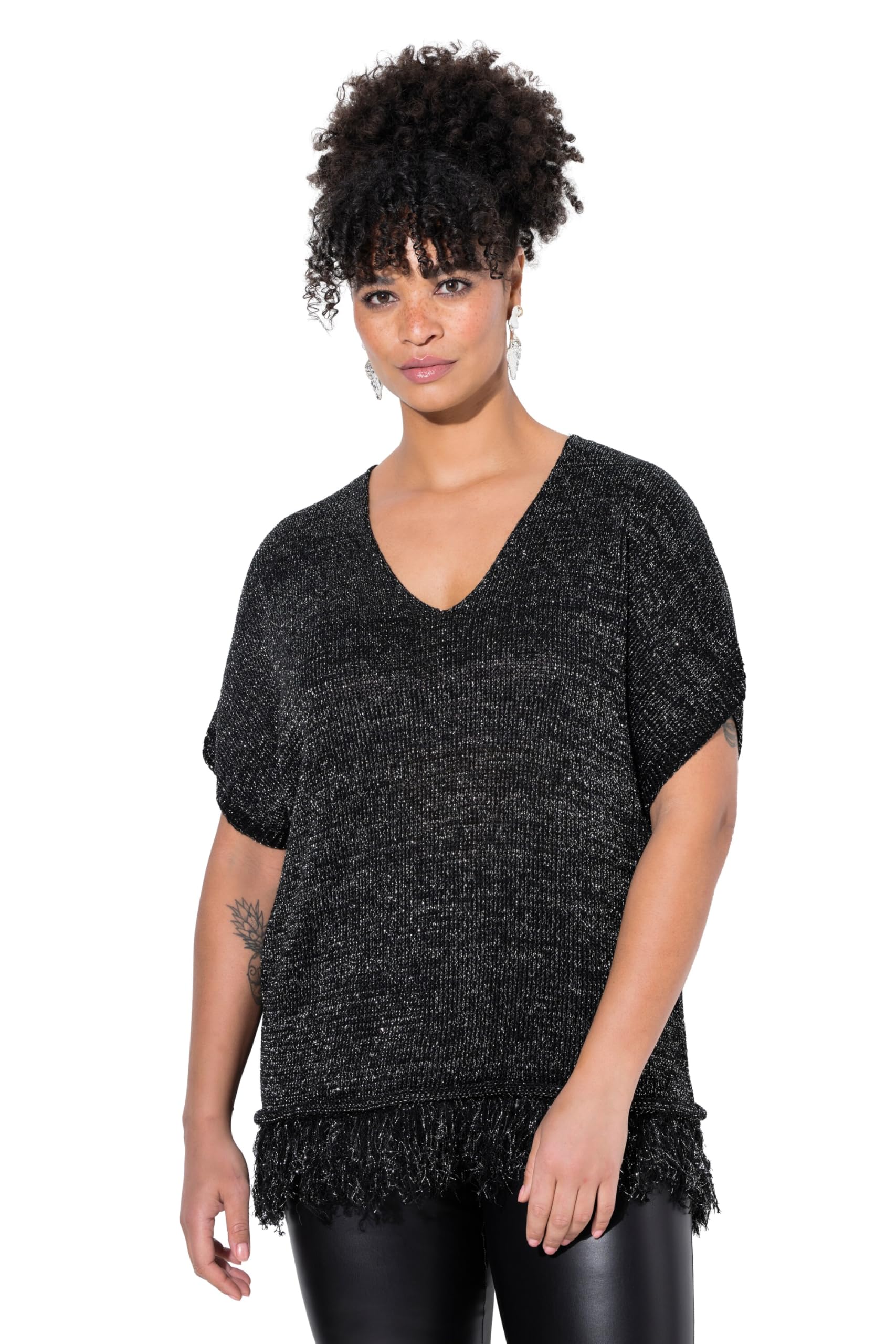 MIAMODA Damen große Größen Übergrößen Plus Size Strickshirt, Oversized, Glitzer-Effekt, Fransensaum 840139