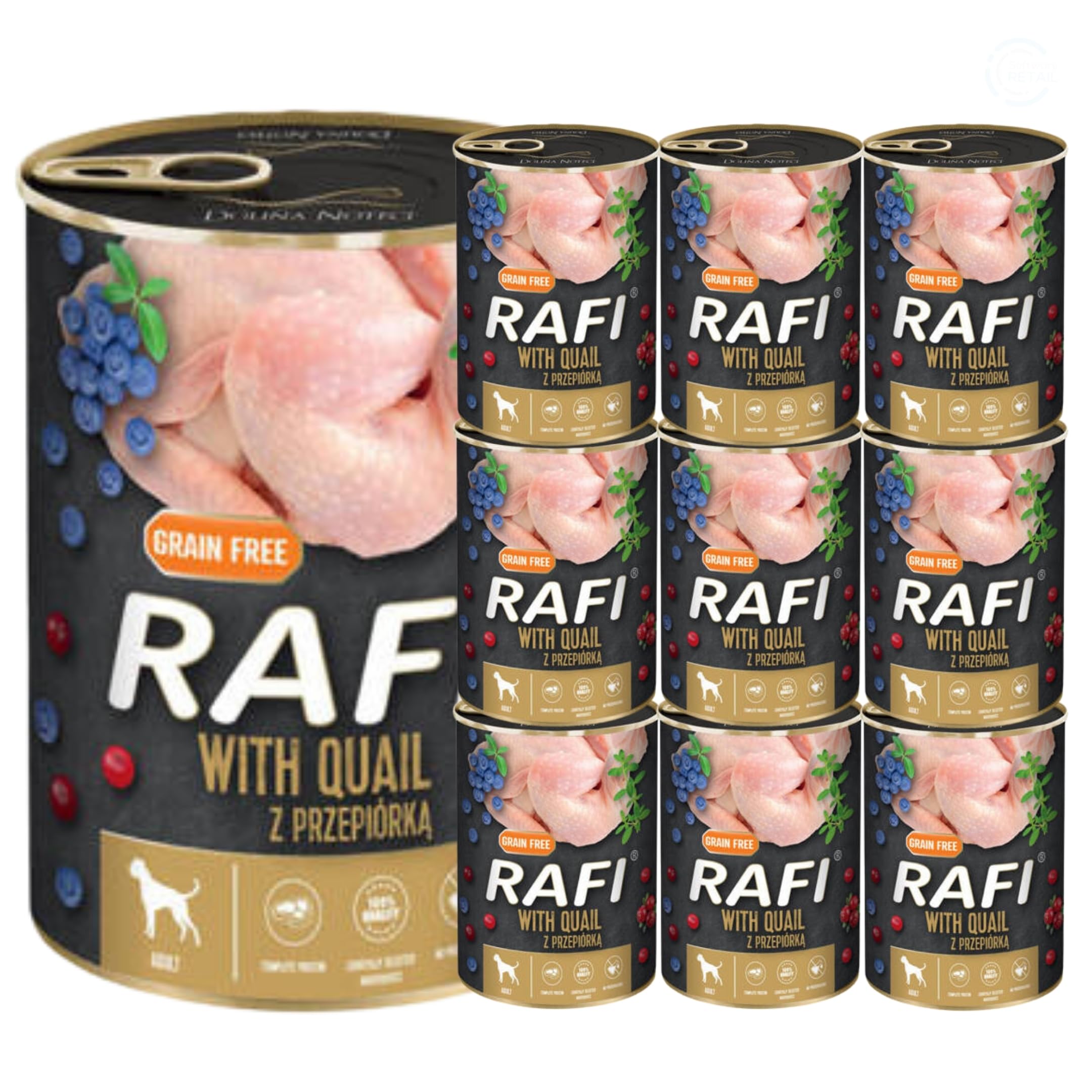 Rafi Complete Wet Dog Food: Meat & Natural Ingredients, Grain-Free, Immune-Boosting Superfoods in Every Flavour! Healthy & Tasty Nutrition for All Breeds! (Quail, 10x400g)