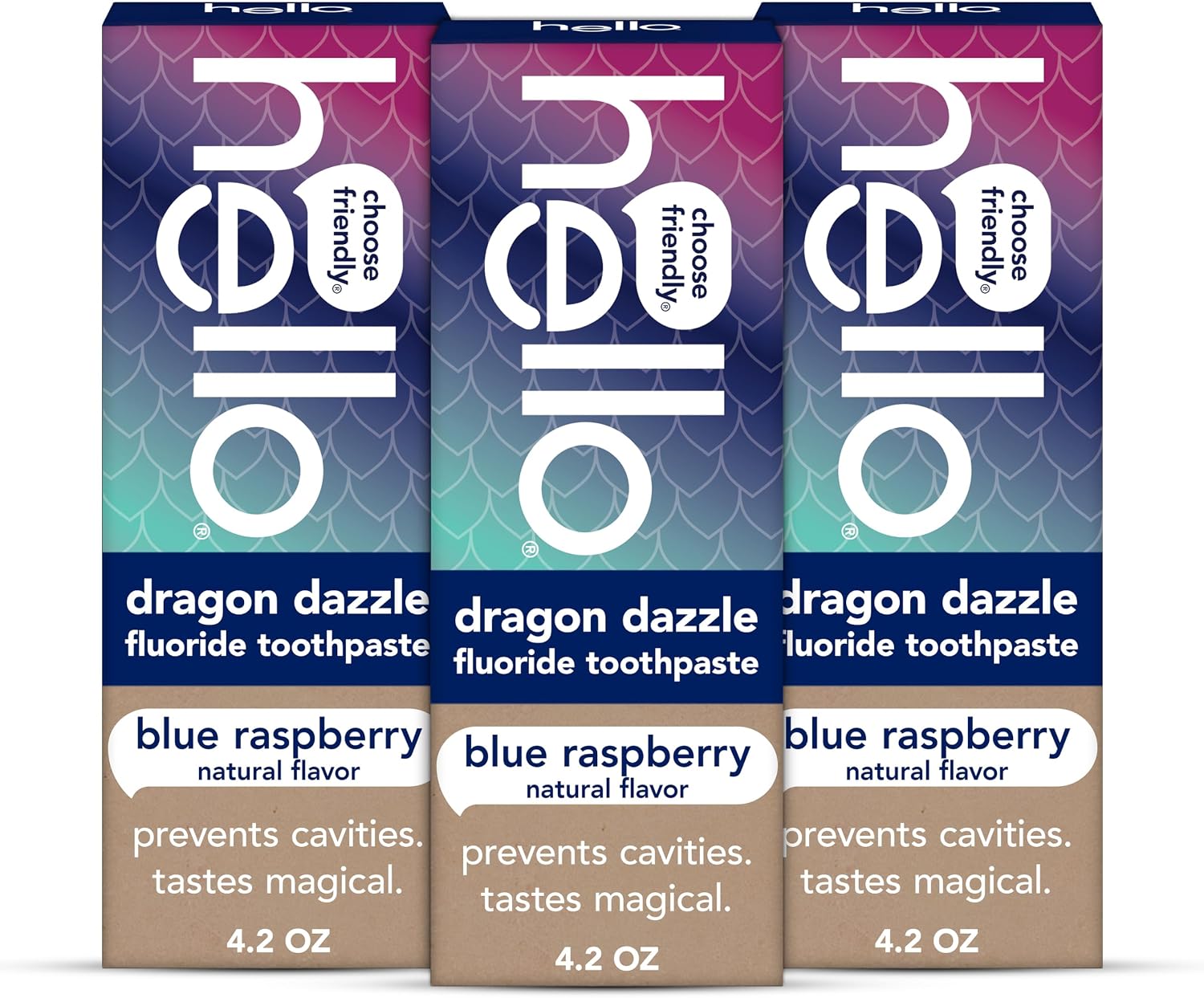 hello Dragon Dazzle Fluoride Kids Toothpaste, Blue Raspberry, 3 Pack, 4.2oz
