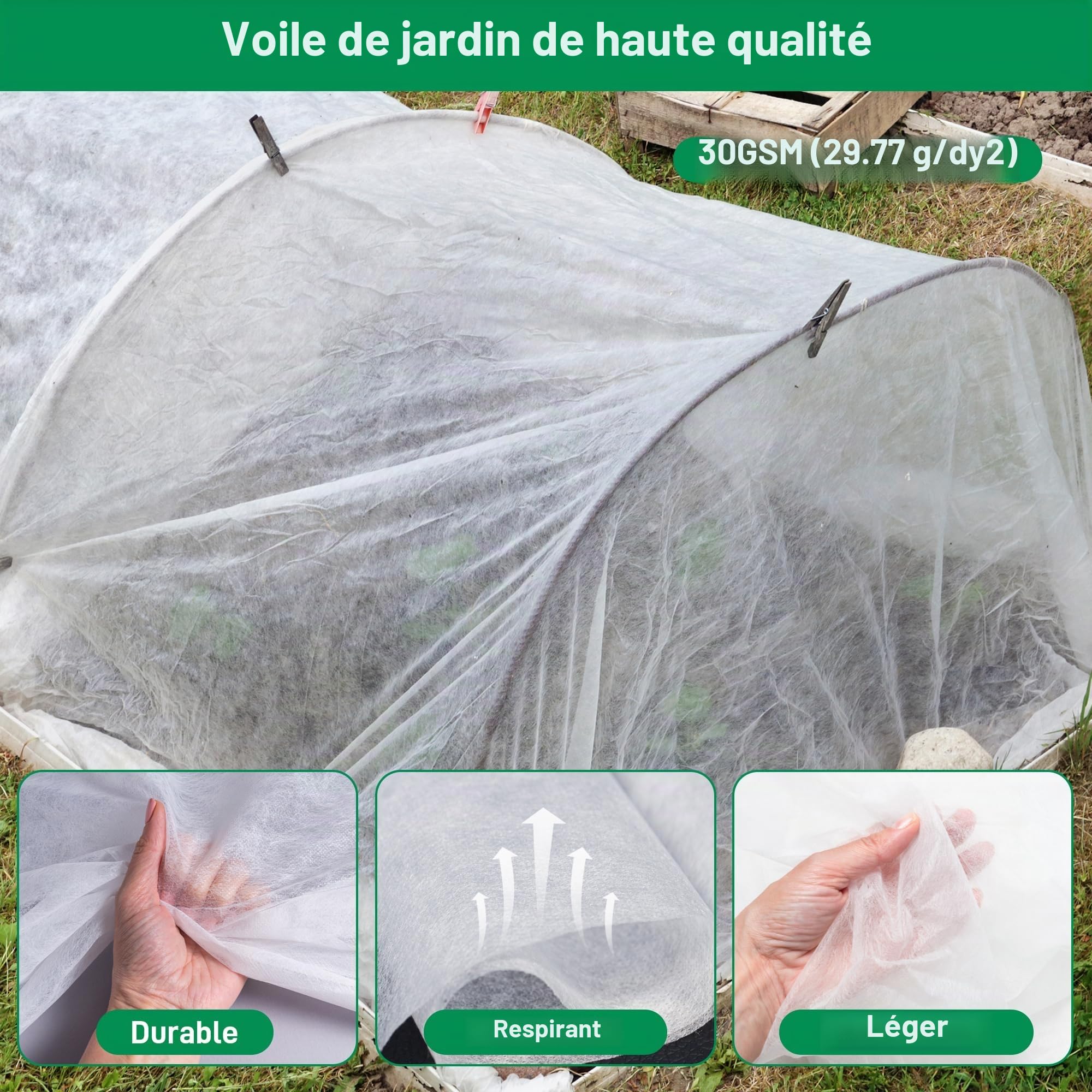 Housses Toison Non-tissée de Protection 30g/m² 3m*10m | Voile d'Hivernage pour Plantes, Résistant Protection Hivernale pour Protège Les Plantes, Fleurs et Légumes, Blanc