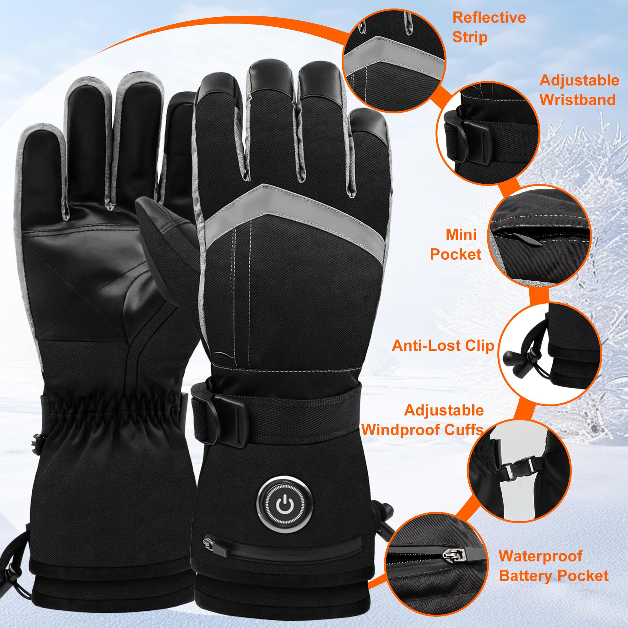 Guantes térmicos para hombres y mujeres, 6000 mAh, batería recargable, guantes calentadores de manos con pantalla táctil, guantes de esquí impermeables con calefacción eléctrica para invierno, trabajo
