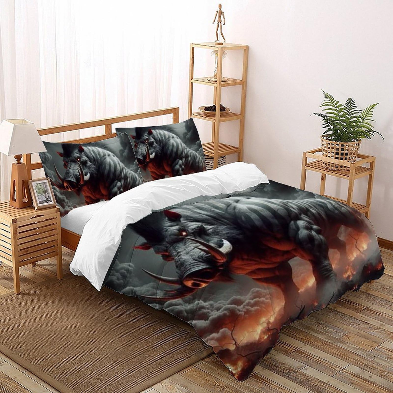 Housse de couette sanglier 3D en microfibre pour un lit double nature