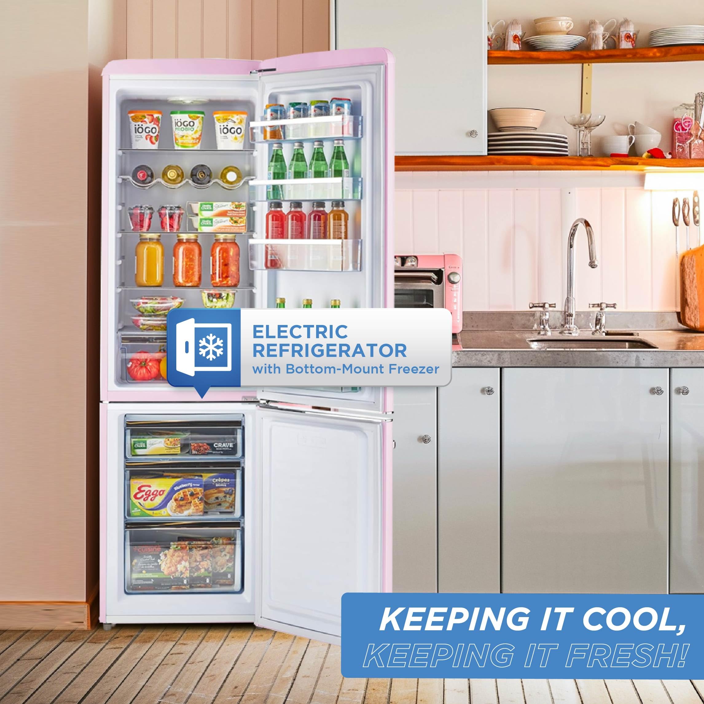 Unique Appliances Classic Retro Refrigerator, 9 cu./ft. Electric Bottom-Mount Fridge, Metal, Sliding Non-Reversible Doors, Ideal for Fresh and Frozen Foods, Bubblegum Pink on Fridge.com