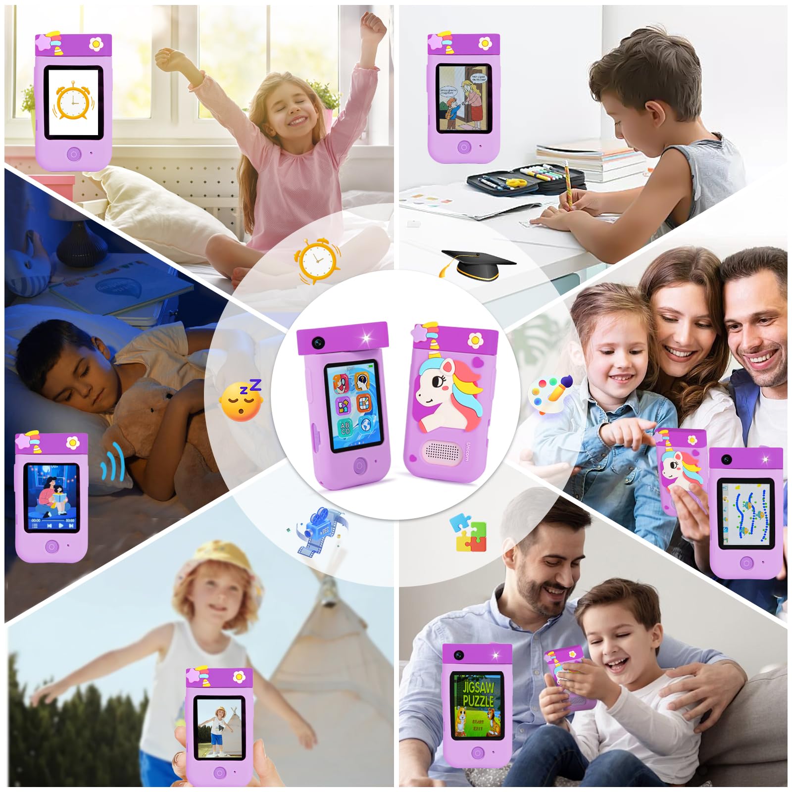 ARNSSIEN Cámara Digital A200 con Objetivo Giratorio 180° Vídeo 1080P, Pantalla Táctil y Funda de Silicona Cumpleaños para Niños de 3 a 8 Años