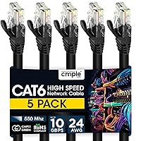 Vista 26 de Cmple - Cable Ethernet Cat 6 de 5 pies, cables de conexión Cat6, cable LAN de red de 10 Gbps, conectores RJ45 de 550 MHz, compatible