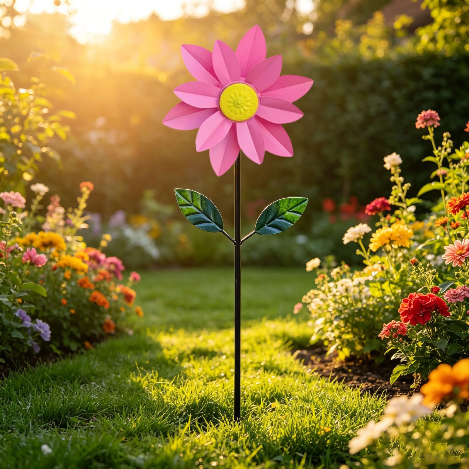 Moulin à vent tournesol rose pour sublimer votre terrasse