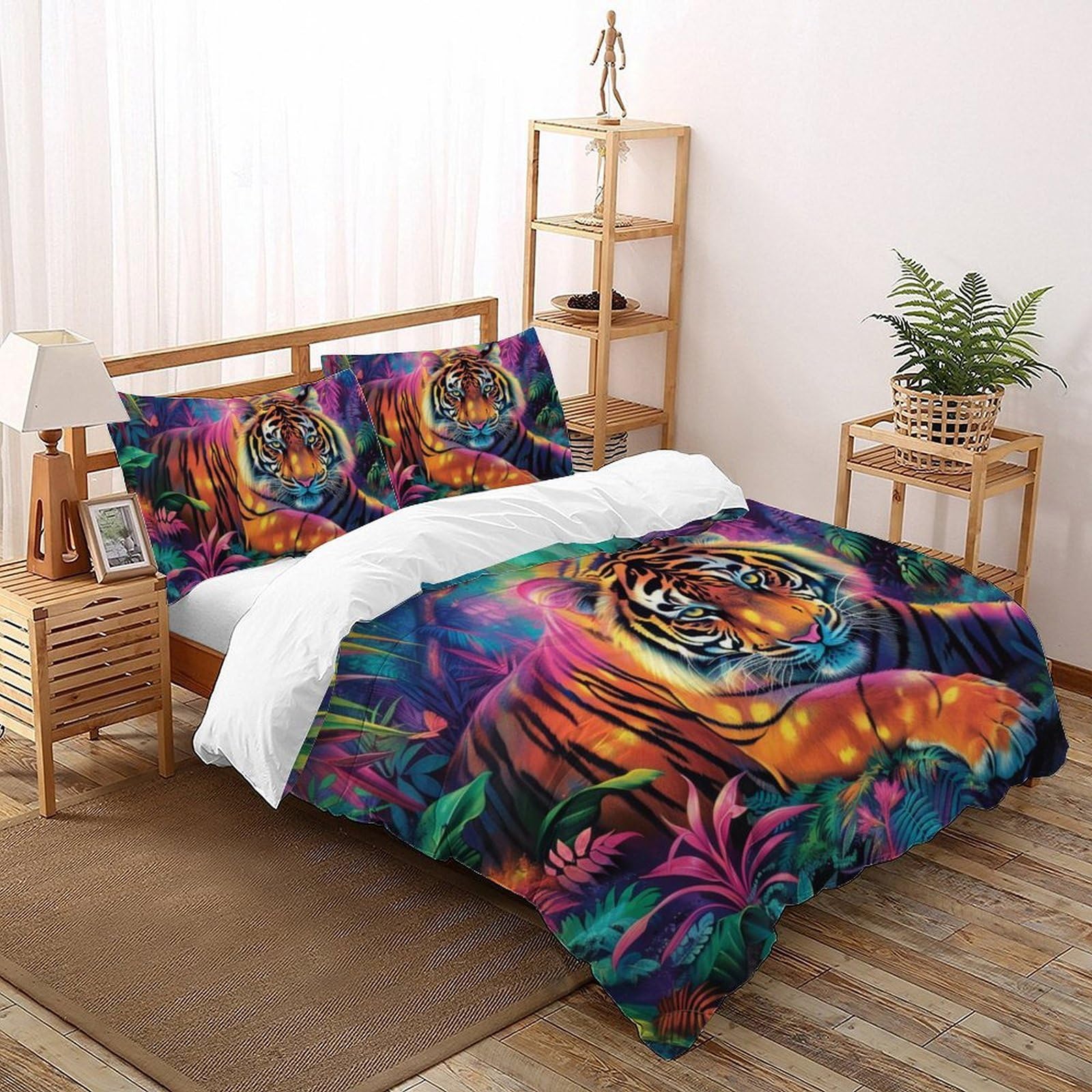 Housse de couette tigre fermeture éclair 220x240 : fini la couette qui glisse du lit