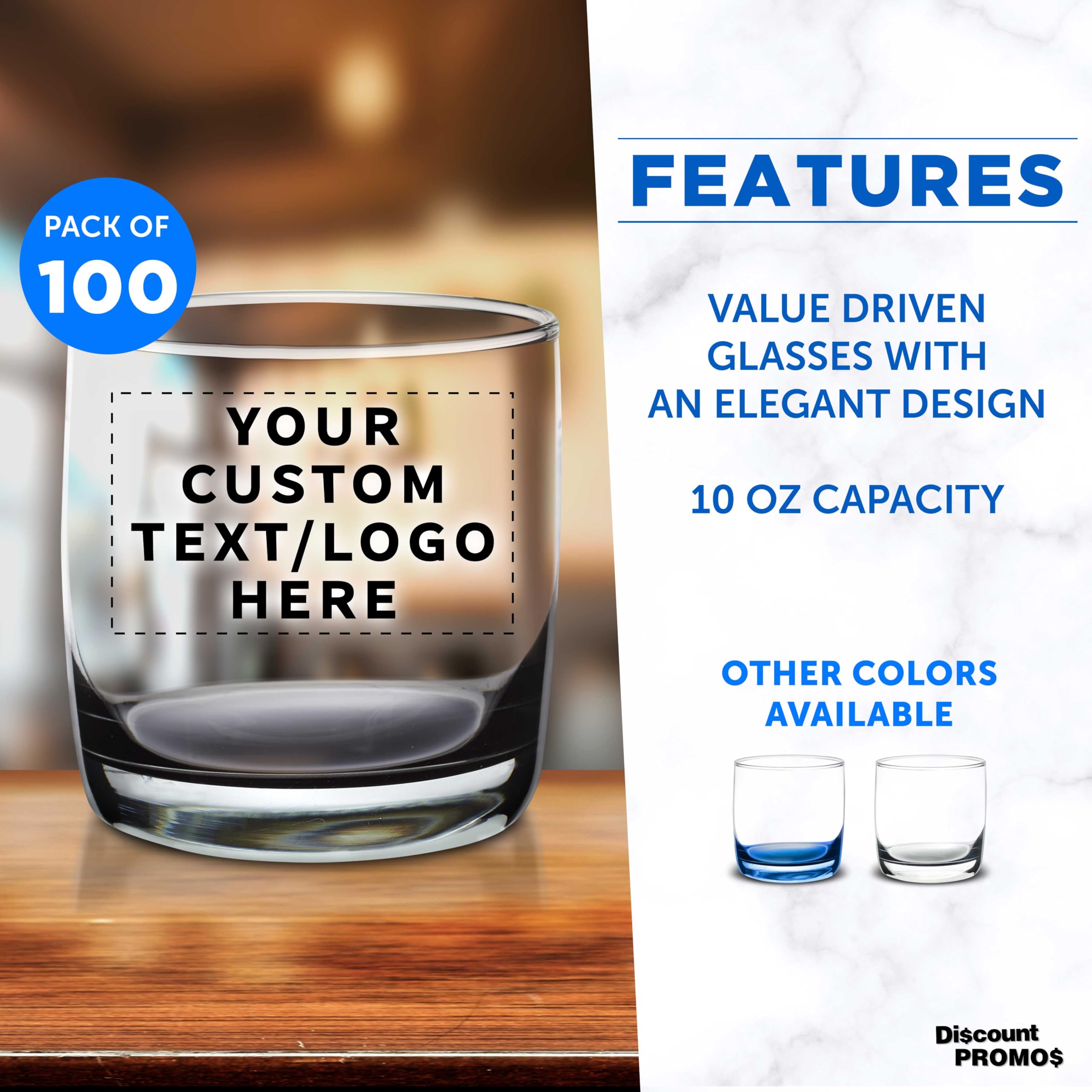 Custom Whiskey Glasses 10 oz Set of 100, Personalized Bulk Pack - Heavy Base Old Fashioned Glass, Perfect for Scotch, Bourbon, Whiskey, Cocktail - Black