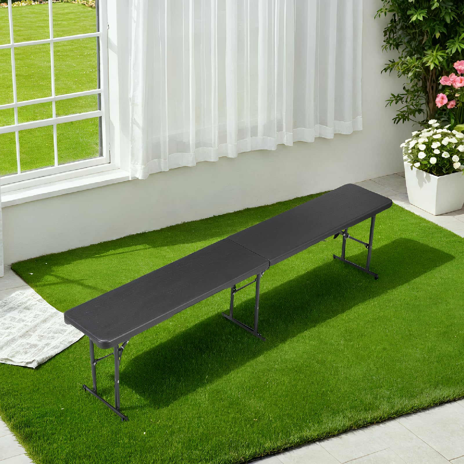 Clevich Lot de 2 bancs de Jardin Pliables 180 cm avec poignée de Transport - en Plastique Haute densité et Structure en Acier - Aspect Bois - pour Jardin, Balcon