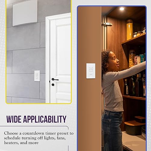 Miniatura 3 de ENERLITES apagador con temporizador de cuenta regresiva de 4 horas sin cable neutral, 5-10-30-60 min, 2-4 horas, para extractores de baño,