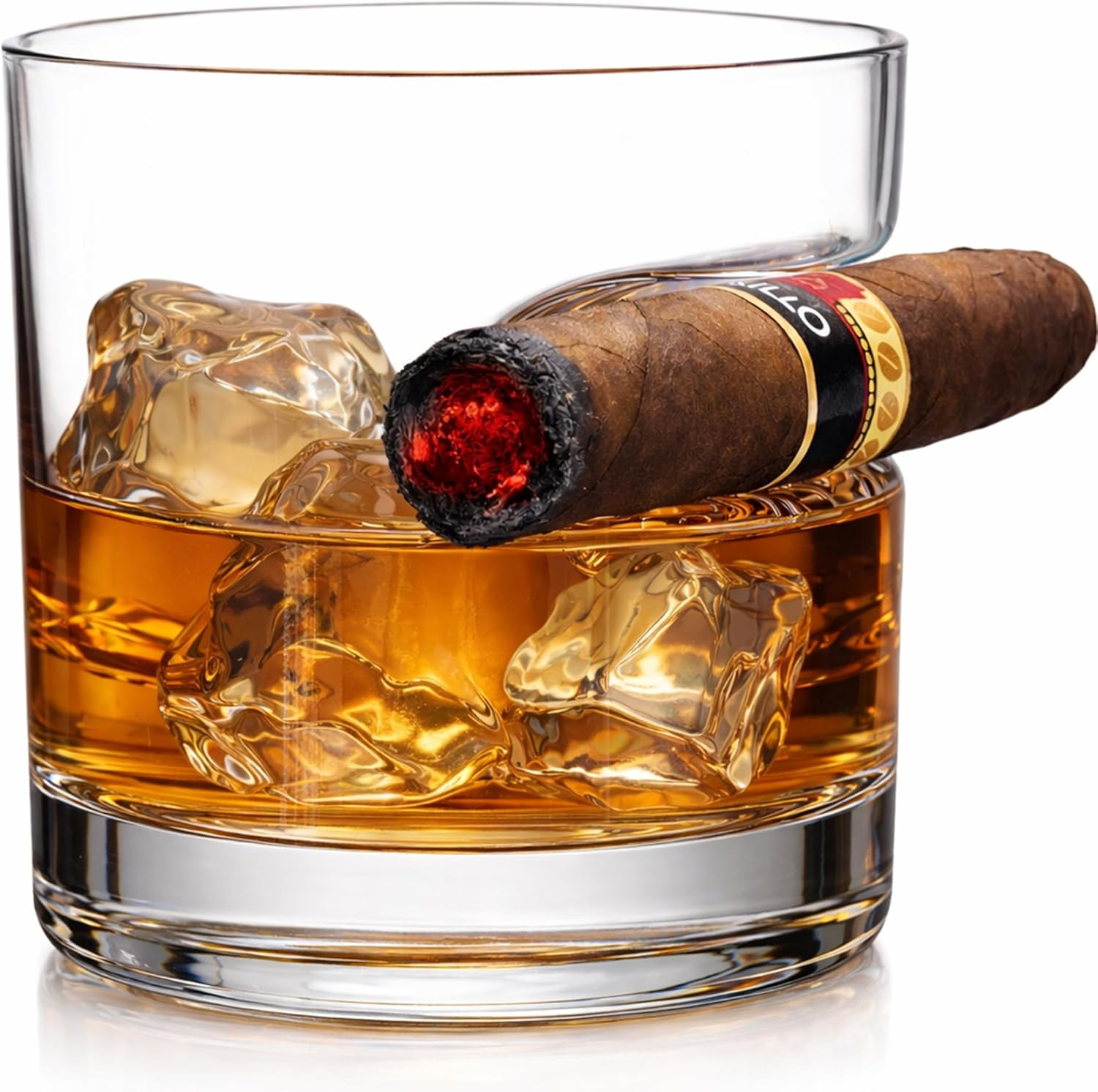 Godinger Cigar Whiskey Glass Wooden Gift Box Set with Old Fashioned Glass, Cooling Whiskey Stones and Tongs Bar Set