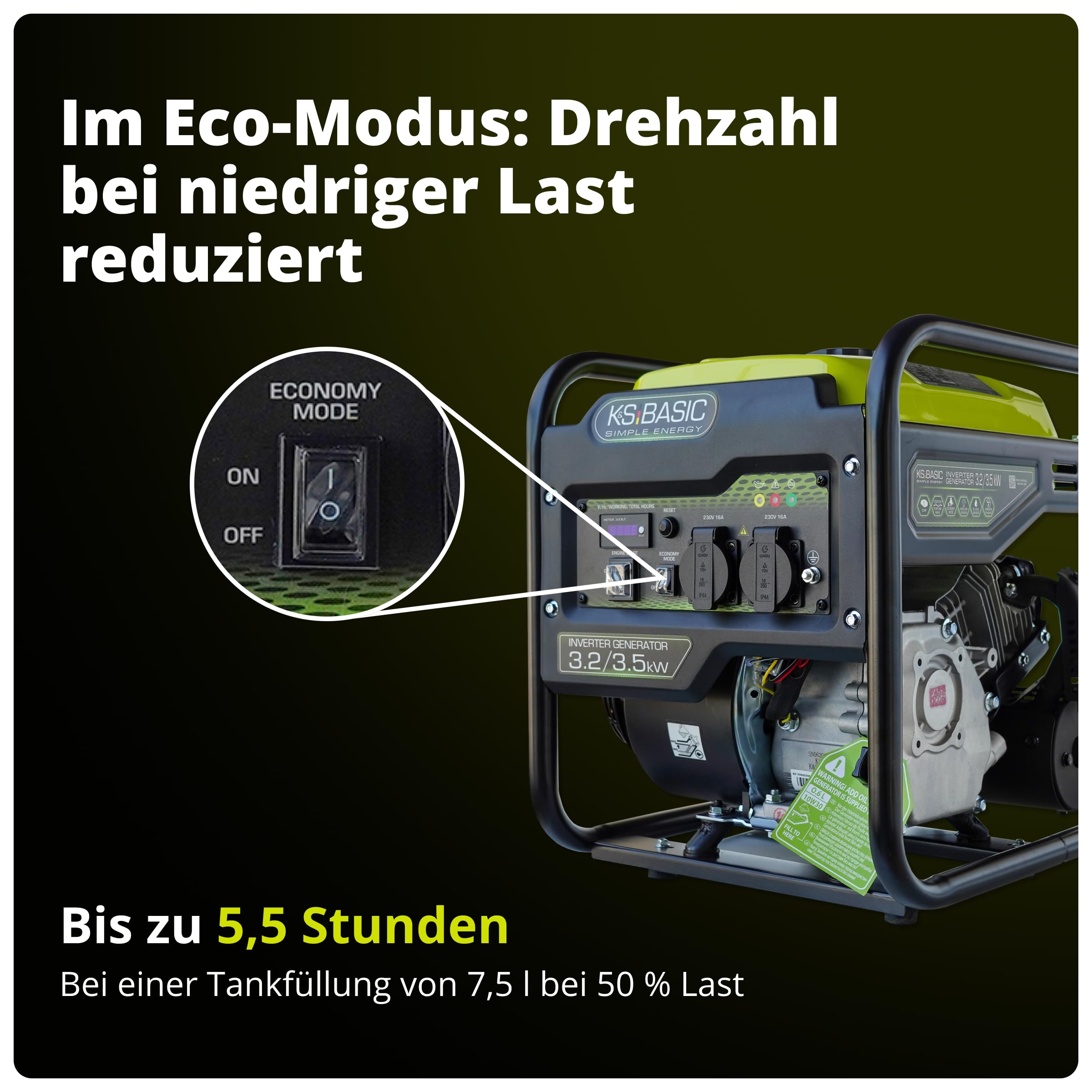 K&S BASIC KSB 35i Inverter-Generator 3,5 kW, stromerzeuger Inverter hat stabile Ausgangsspannung, EURO-5-Benzinmotor, notstromaggregat mit 100% Kupferwicklung, generator Inverter