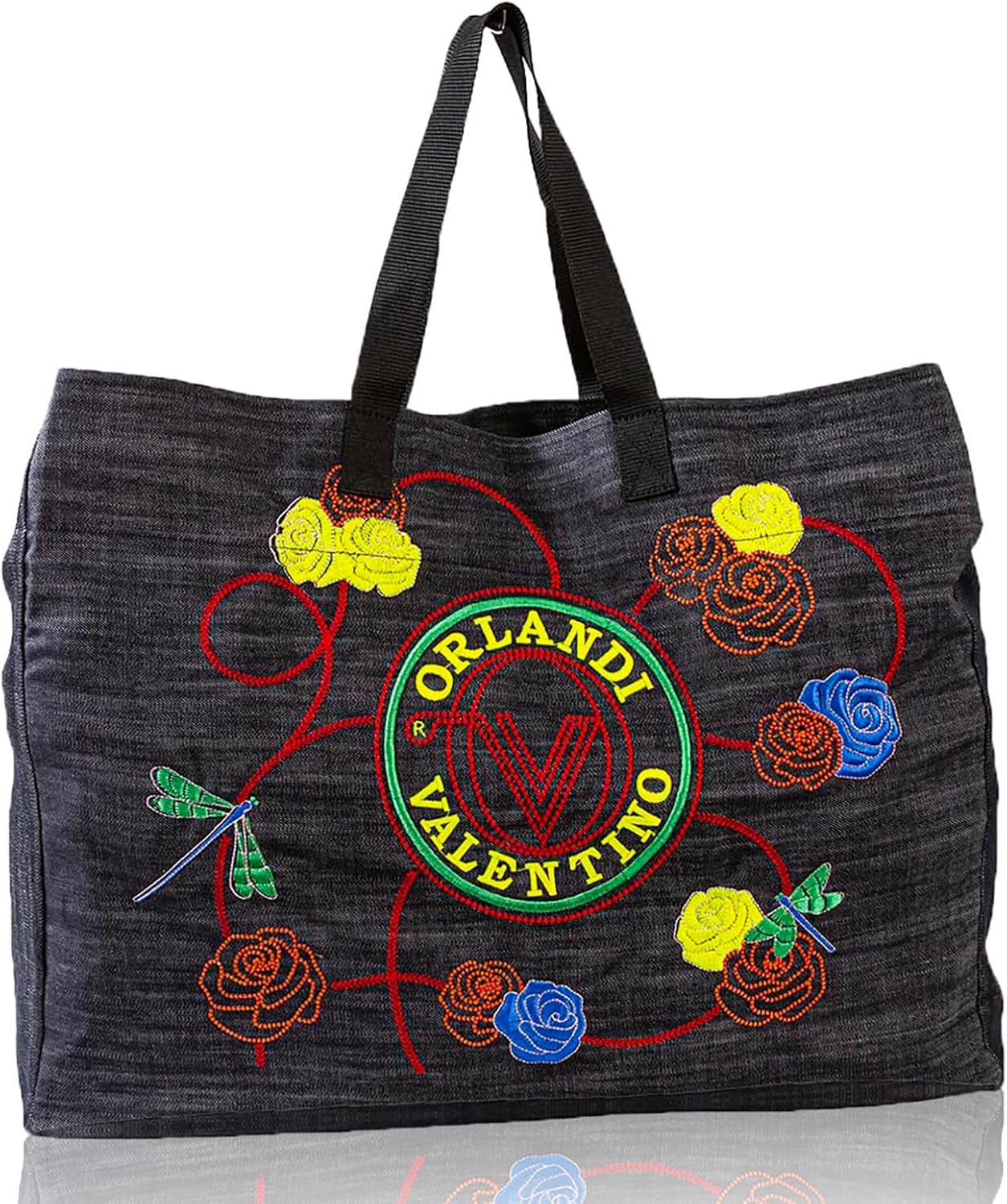 Valentino Orlandi Handbags Purses for Women Embroidered Denim Carryall Tote Purse Italian Designer Large Shoulder Bag