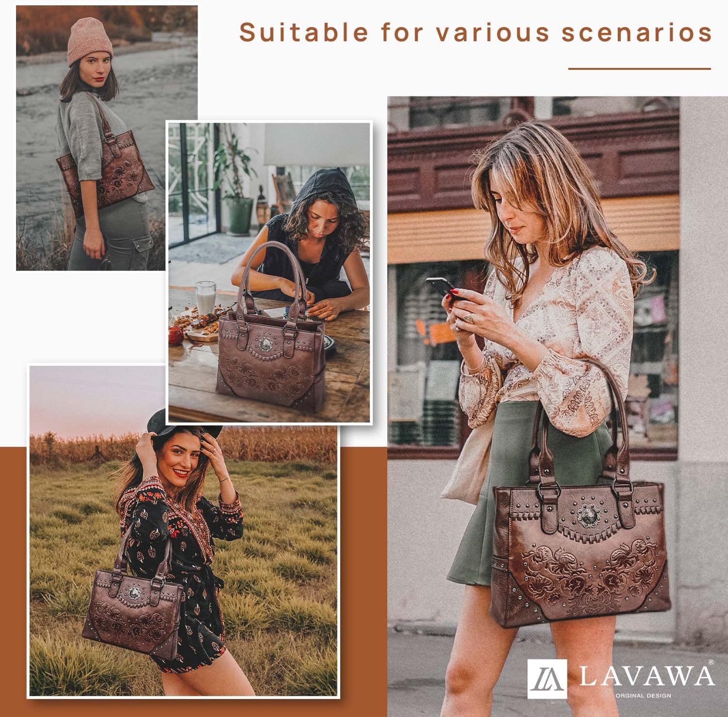 Tote Bag for Women Large Western Purse Ladies Top Handle Shoulder Handbags Vintage Embossed Concho Studs - Image 2