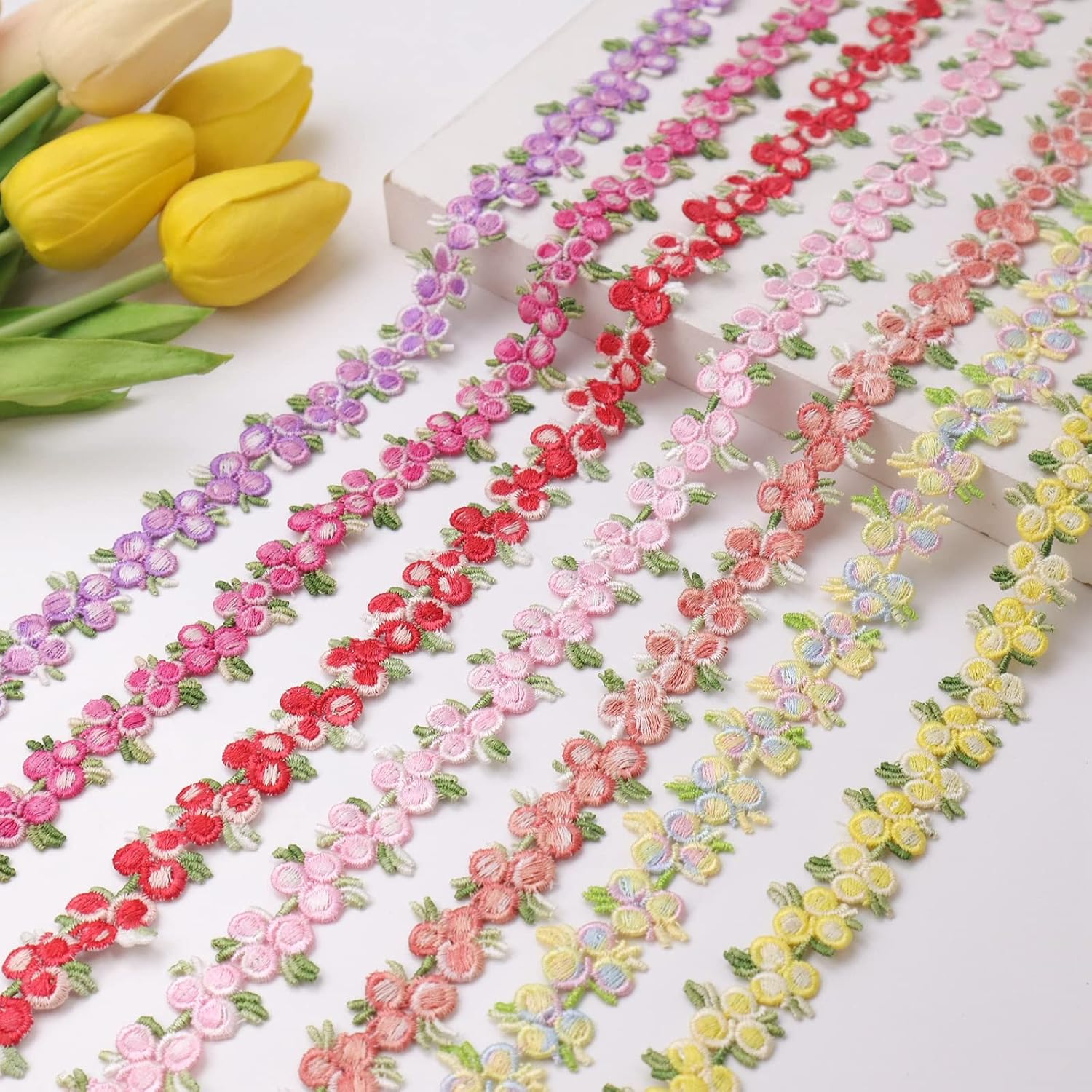 Floral Lace Ribbon Trim 10 Yards Dark Pink Embroidery Lace Applique Sewing for Craft Dress Wedding Decoration