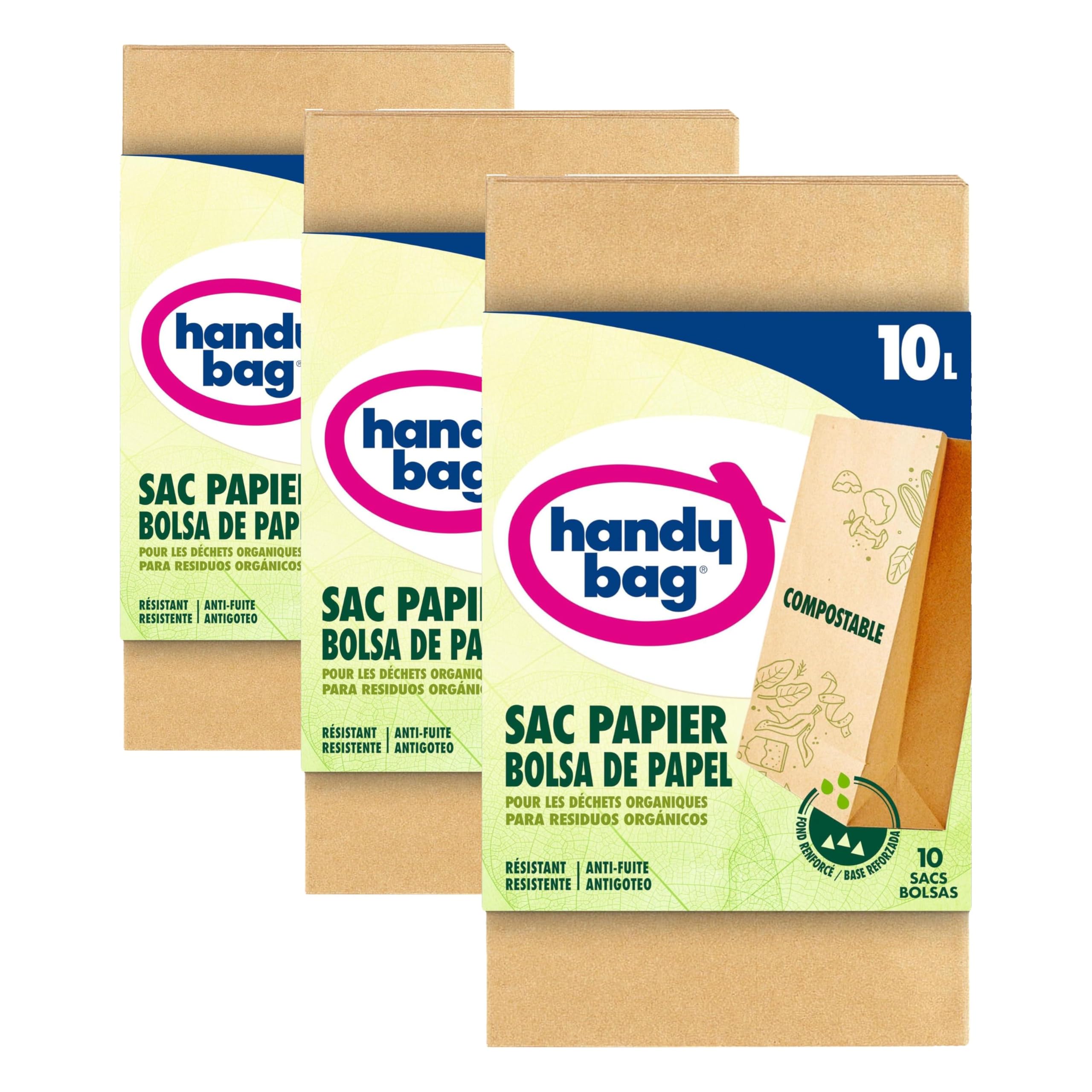 Handy Bag Bolsas de Papel, para Basura 10L, 10 Bolsas (Paquete de 3)