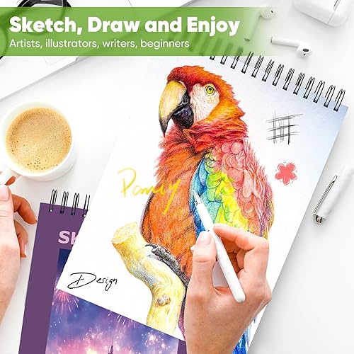 Miniatura 77 de Soucolor - Cuaderno de bocetos de 9 x 12 pulgadas, paquete de 1 de 100 hojas, encuadernado en espiral, libre de ácido (68 libras/100 g/m²), bloc