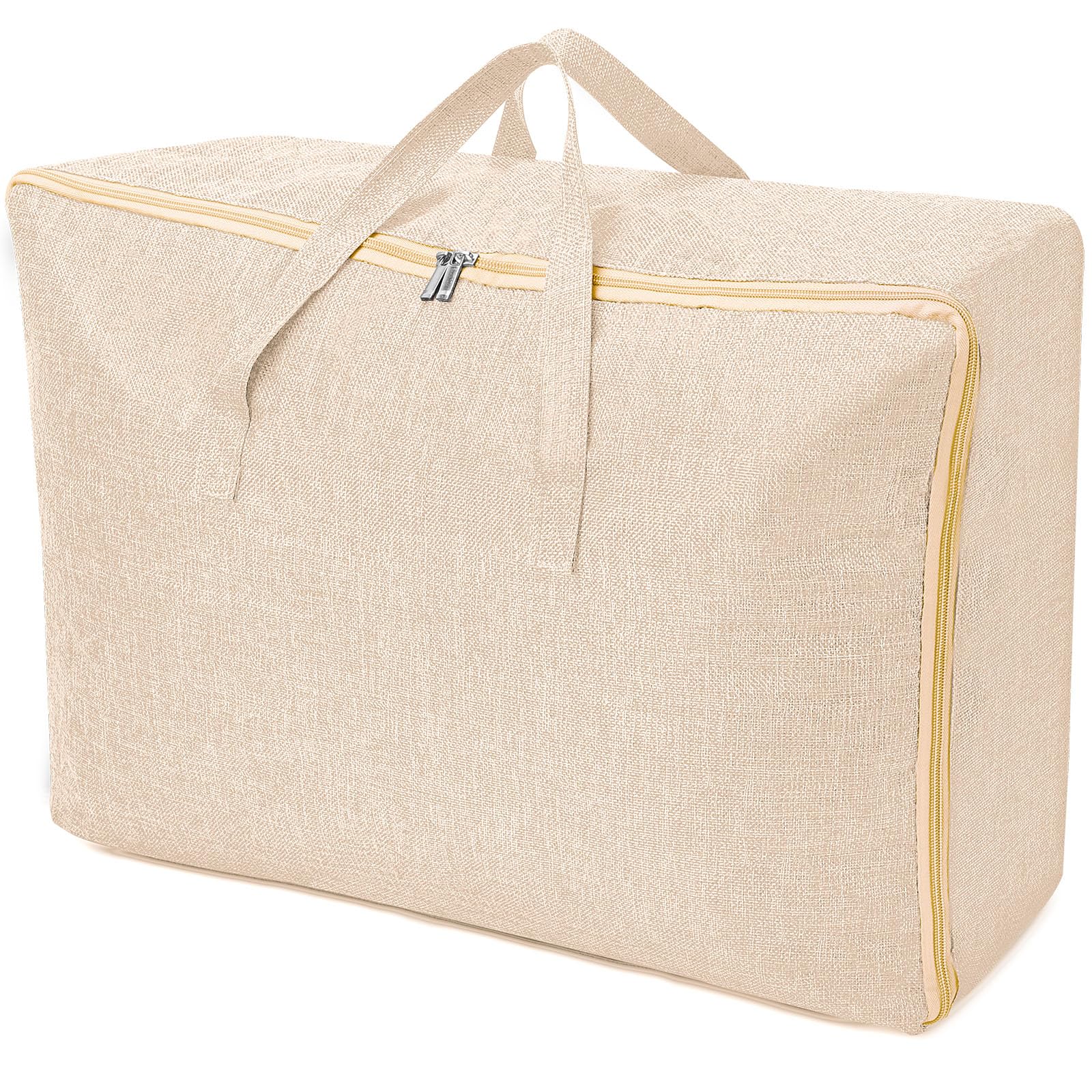 Aiqinu Beige Large Storage Bag, 105 L, Foldable Underbed Storage Box With Handle, Waterproof, Durable Moving Bags For Bedding, Mattress Toppers, Blankets, Duvets And Pillows,