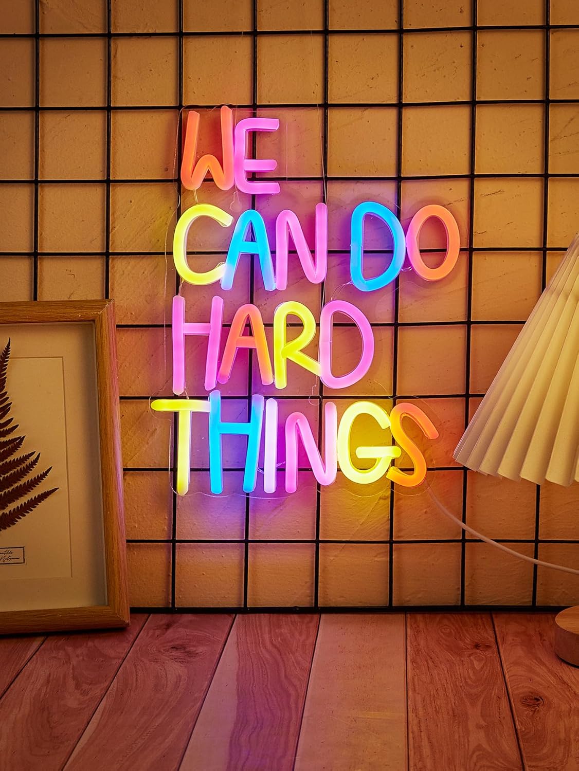 LED Neon We can do hard things Cute Neon Sign, USB Powered Neon Signs Night Light, 3D Wall Art & Game room Bedroom Living Room party Decor lamp for Children Kids Girls Boys