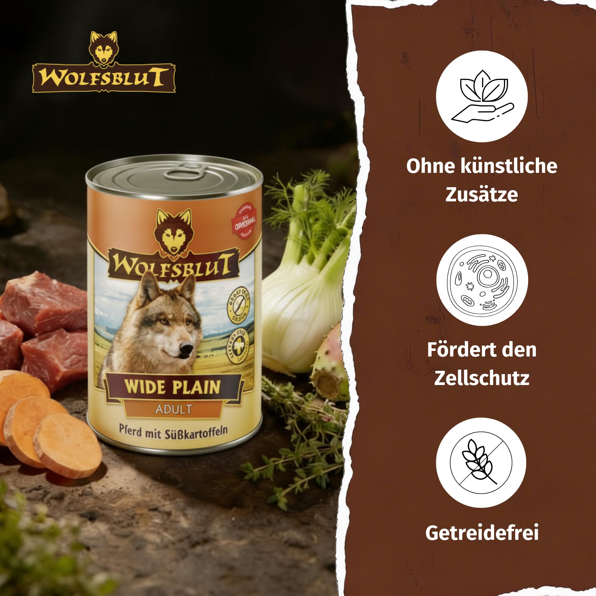 Wolfsblut - Wide Plain – 6 x 395 g – koń – mokra karma dla psów – bez zbóż
