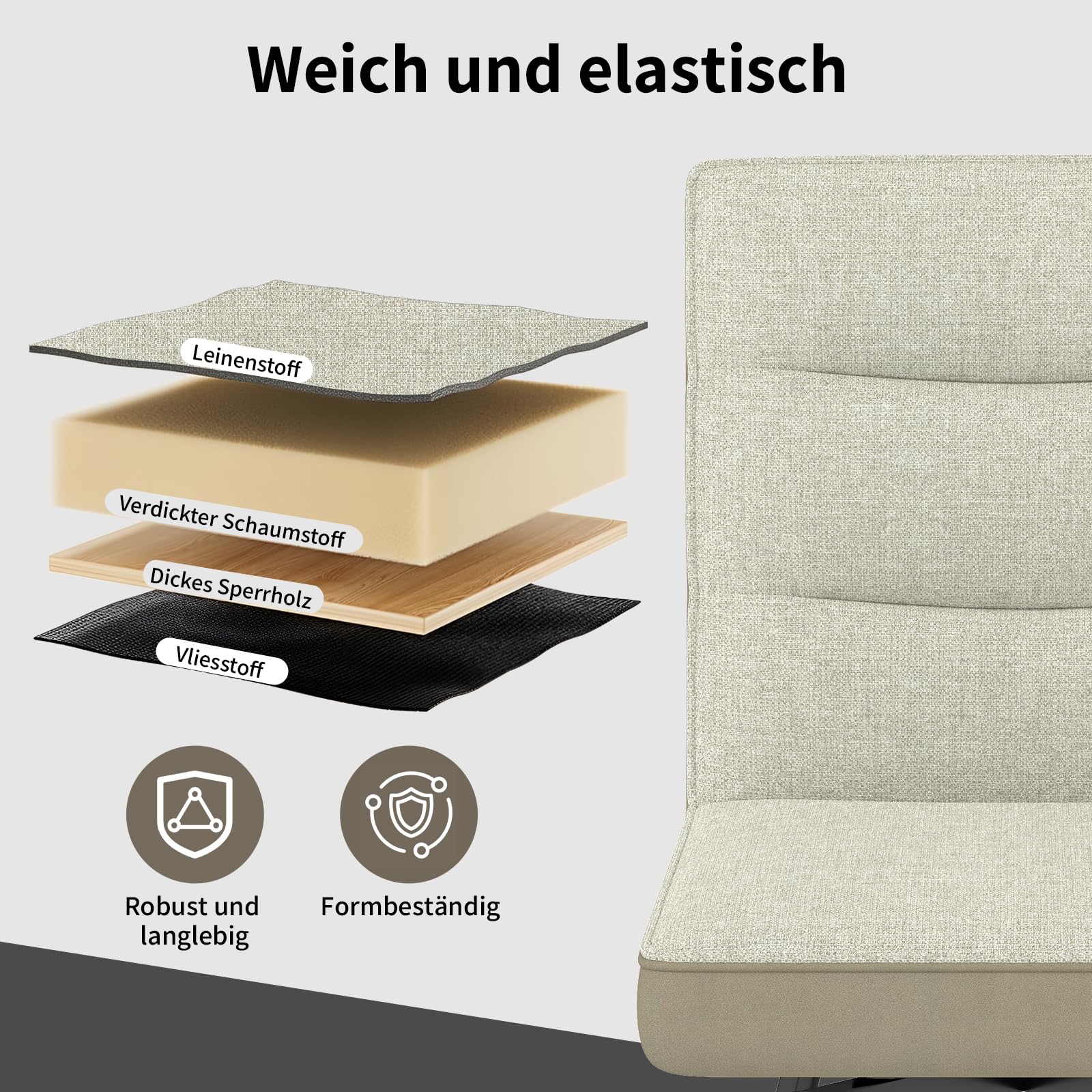 WAFTING 360°Drehbar Esszimmerstuhl,Polsterstuhl 2er Set,Khaki