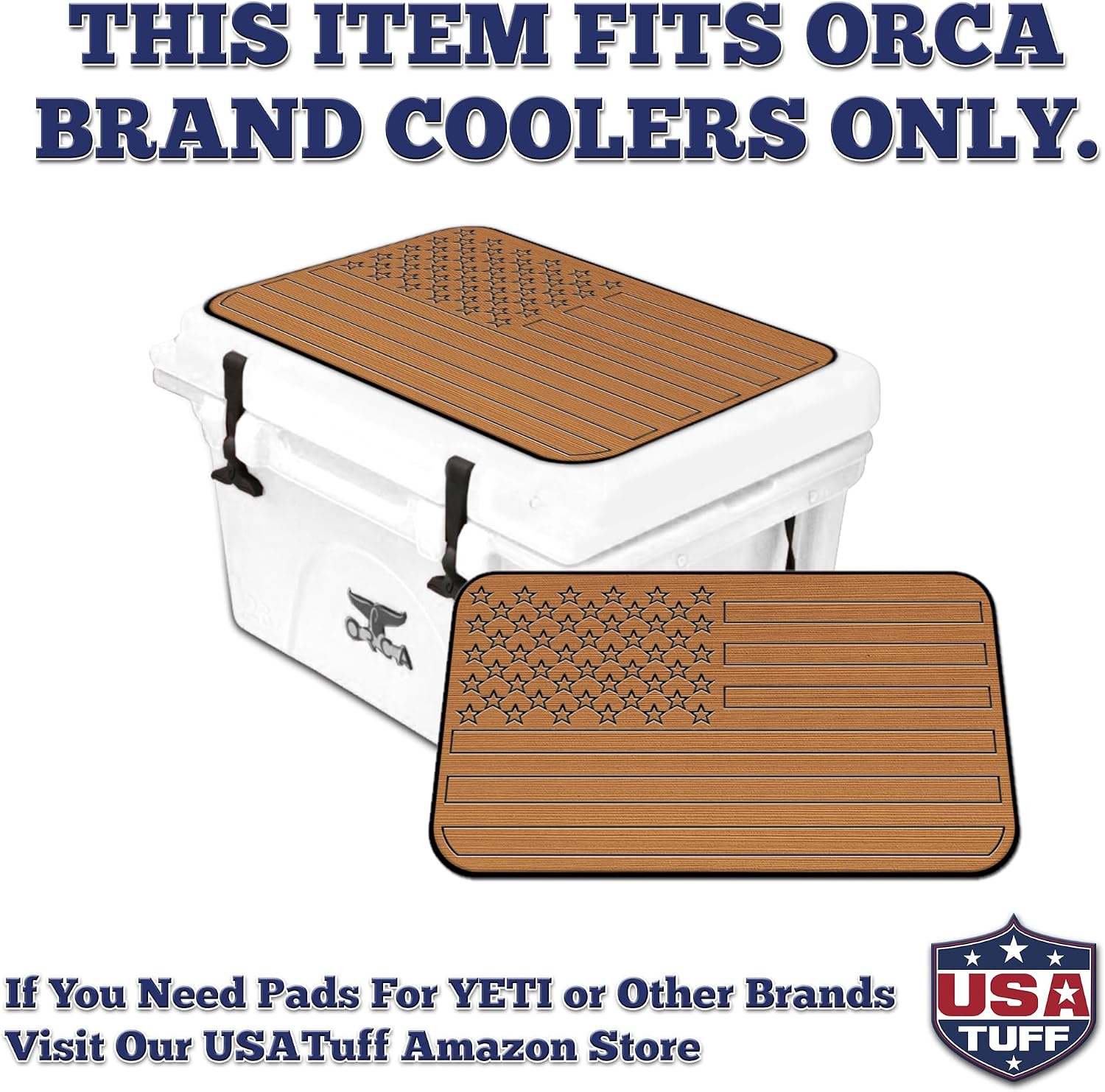 USATuff SeaDek EVA Mat Cooler Pad fits ORCA | Peel & Stick Application | Non Slip Comfort Accessories - US Flag Design (Mocha-Black)