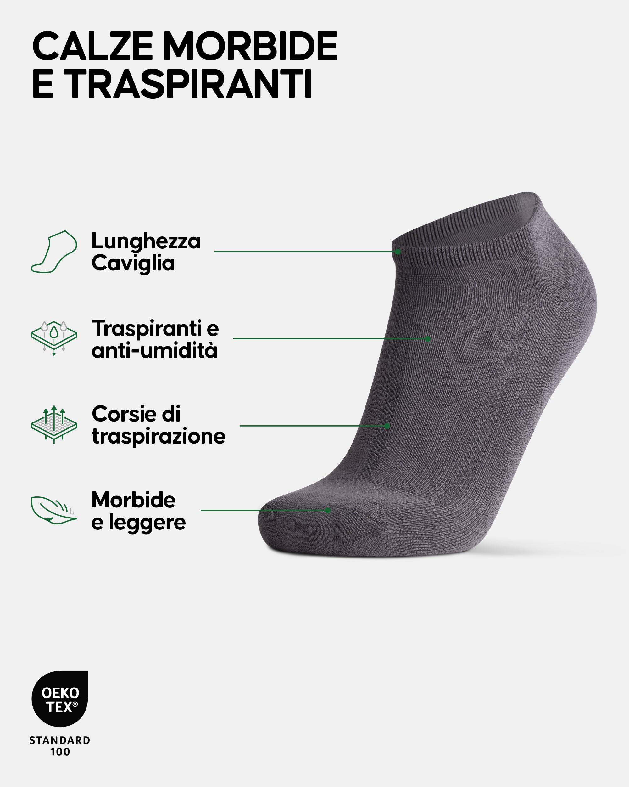 DANISH ENDURANCE Calzini Corti in Bamboo, Morbidi e Traspiranti, Fantasmini alla Caviglia Estivi Uomo Donna, 6 Paia