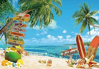 Felortte 7x5ft Polyester Fabric Summer Beach Backdrop Tropical Seaside Background Island Palm Trees Photography Blue Sea Sky Hawaii Aloha Luau Party Decoration Banner Pictures Photo Props