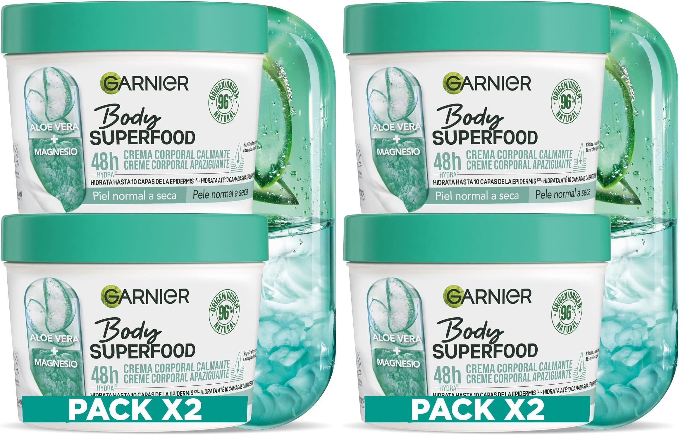 Garnier Body Superfood Beruhigende Körpercreme mit Aloe Vera und Magnesium, für normale bis trockene Haut, 48 Stunden Feuchtigkeit, 380 ml, 2 Stück (2 x 380 ml) (Packung mit 2)