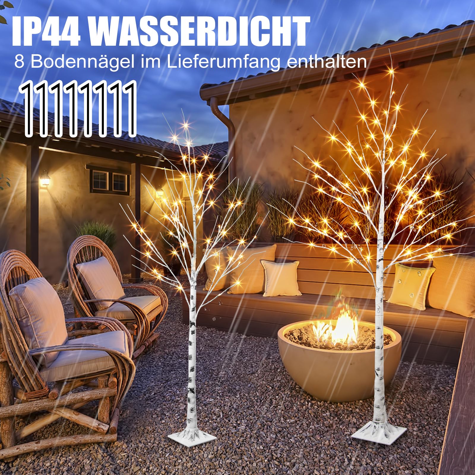 2PK Weiße Weihnachtsbäume Zweig Set mit Timer Lichterbaum mit Dimmfunktion Birke Baum mit warmweißen LEDs netzbetrieben mit Wasserdichter Adapter für Innen und Außen 1,5m+1,8m