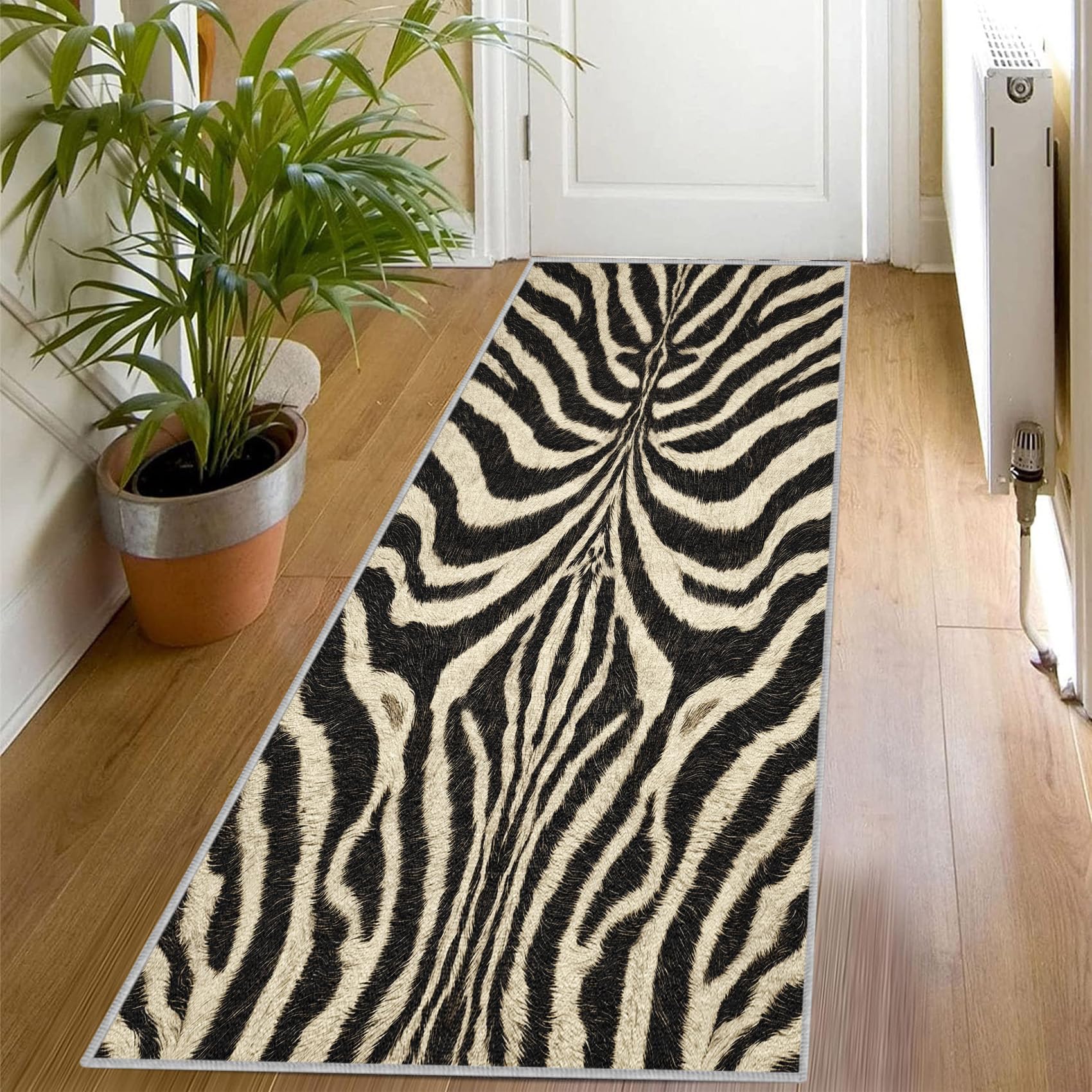 Zebra Print Print Runner Rug for Hallway, 60x120, Animal Stripes Pattern Throw Rug Entrance Black White Decor Carpet, Washable Non-Slip Rugs Runners for Living Room Bedroom Tp180