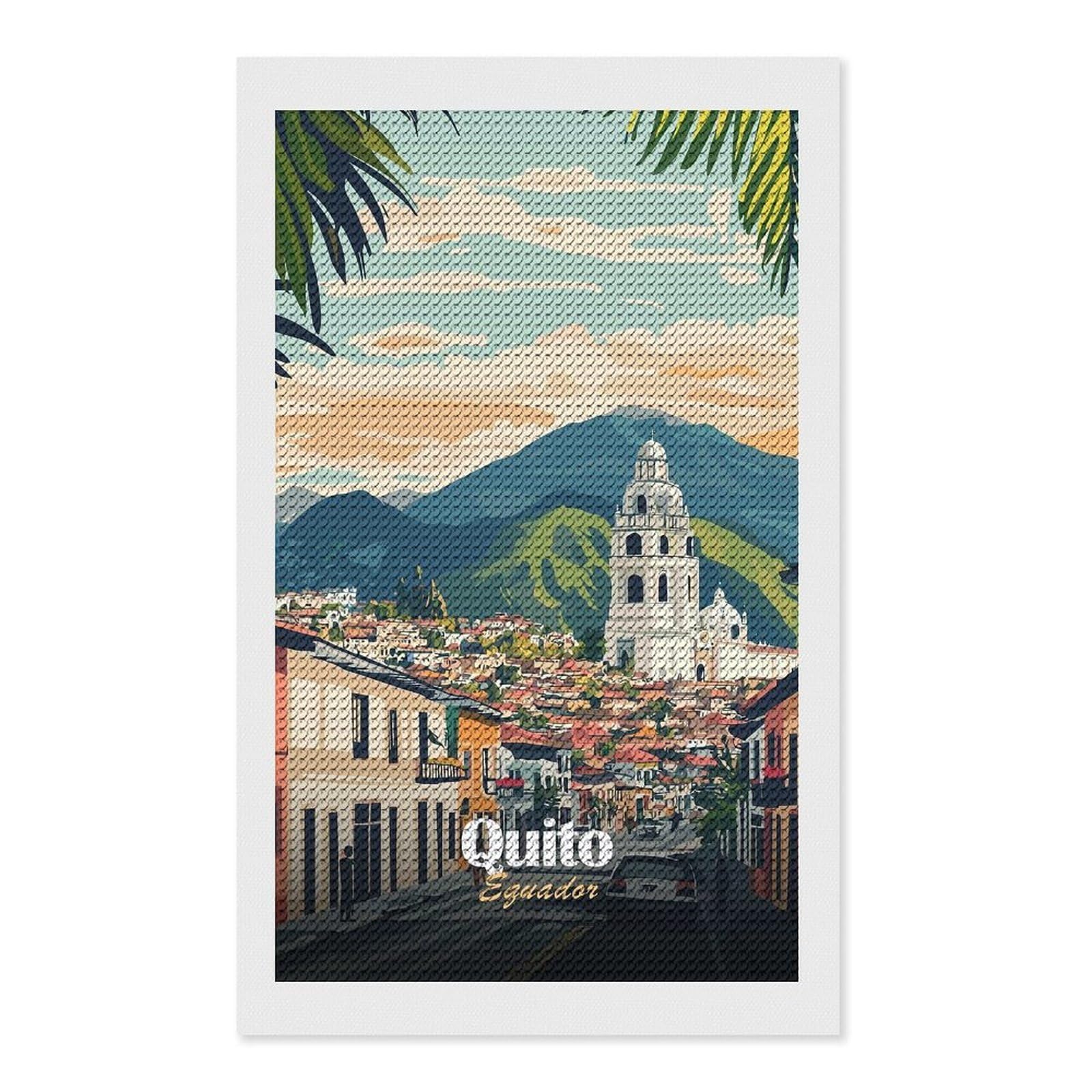 Junmoney Quito Ecuador Cityscape Illustration DIY Diamond Art Canvas Kit 12"x20", Simple to Start, Fun Craft Experience, Modern Decor, Gift Idea, Adhesive Canvas