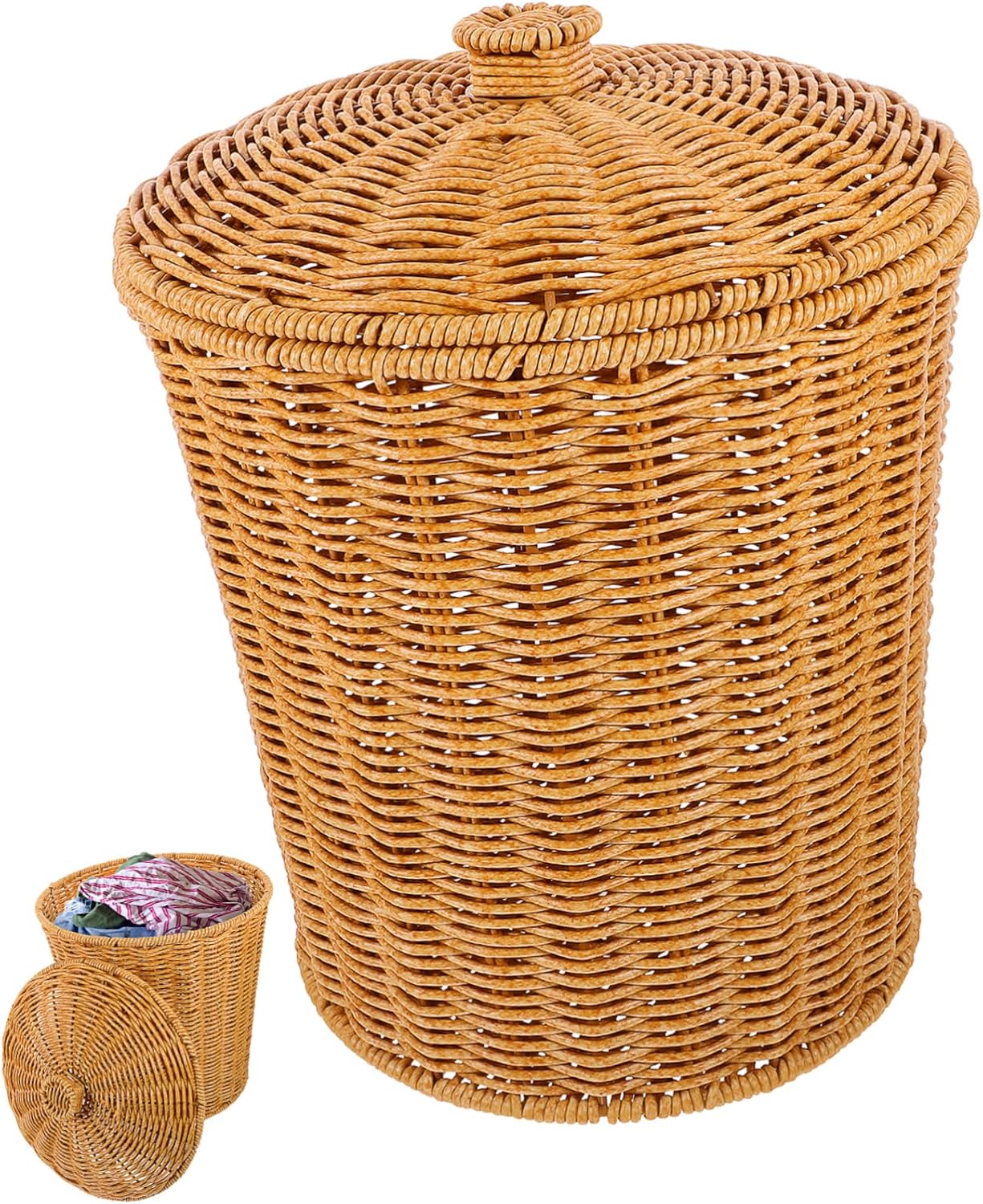 Woven Laundry Basket with Lid Sundries Storage Container for Clothes Bedroom Function Rattan Style Organizer Home Decor