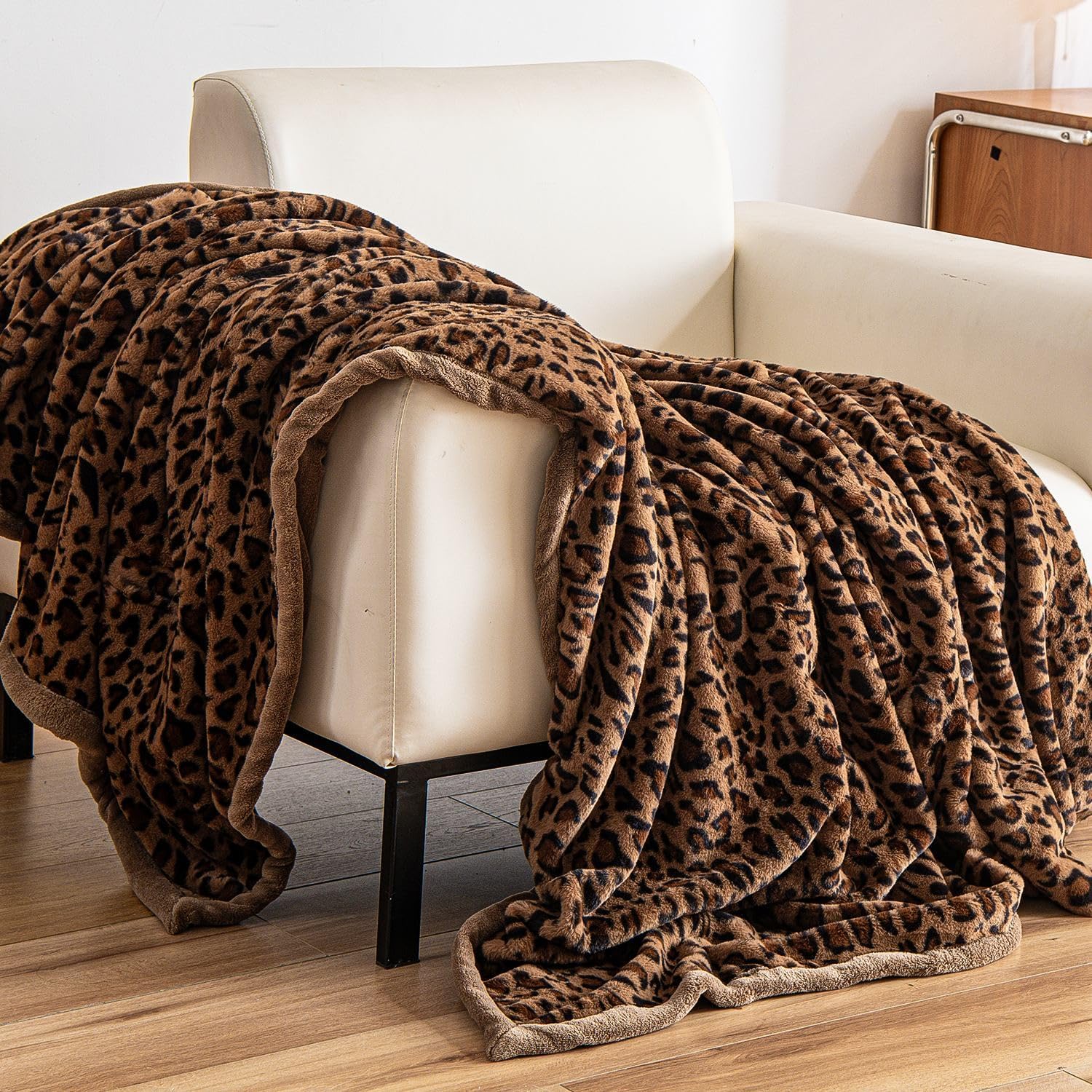BOV Cheetah Print Blanket for Effortless Cudding, 2-Layer with Arm-Insert Layer Cozy Flannel Rabbit Faux Fur Leopard Throw Blanket for Chair Couch Sofa Bed, Fuzzy Fluffy Soft Plush Blanket 50"x60" - Image 8