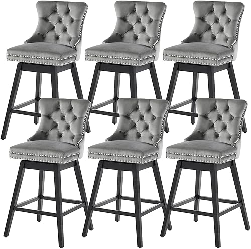 Vista 21 de Taburetes de bar con altura de mostrador, taburetes de bar giratorios 360 con respaldos, sillas tapizadas de tela de terciopelo de alta calidad