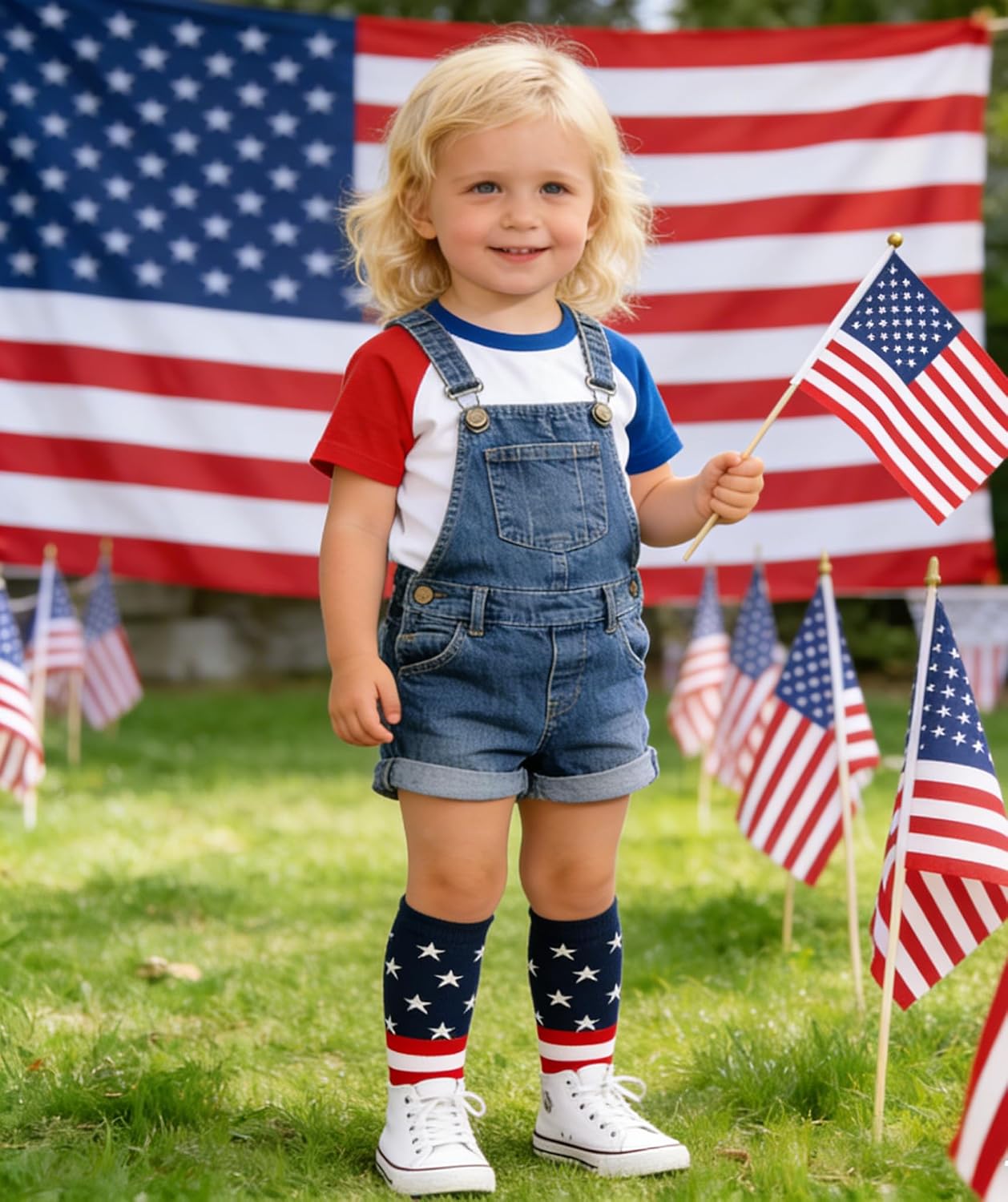 Kids Patriotic American Flag Knee High Soccer Socks for Boys Girls 4-6 Years, July 4th Athletic Wicking Football Socks