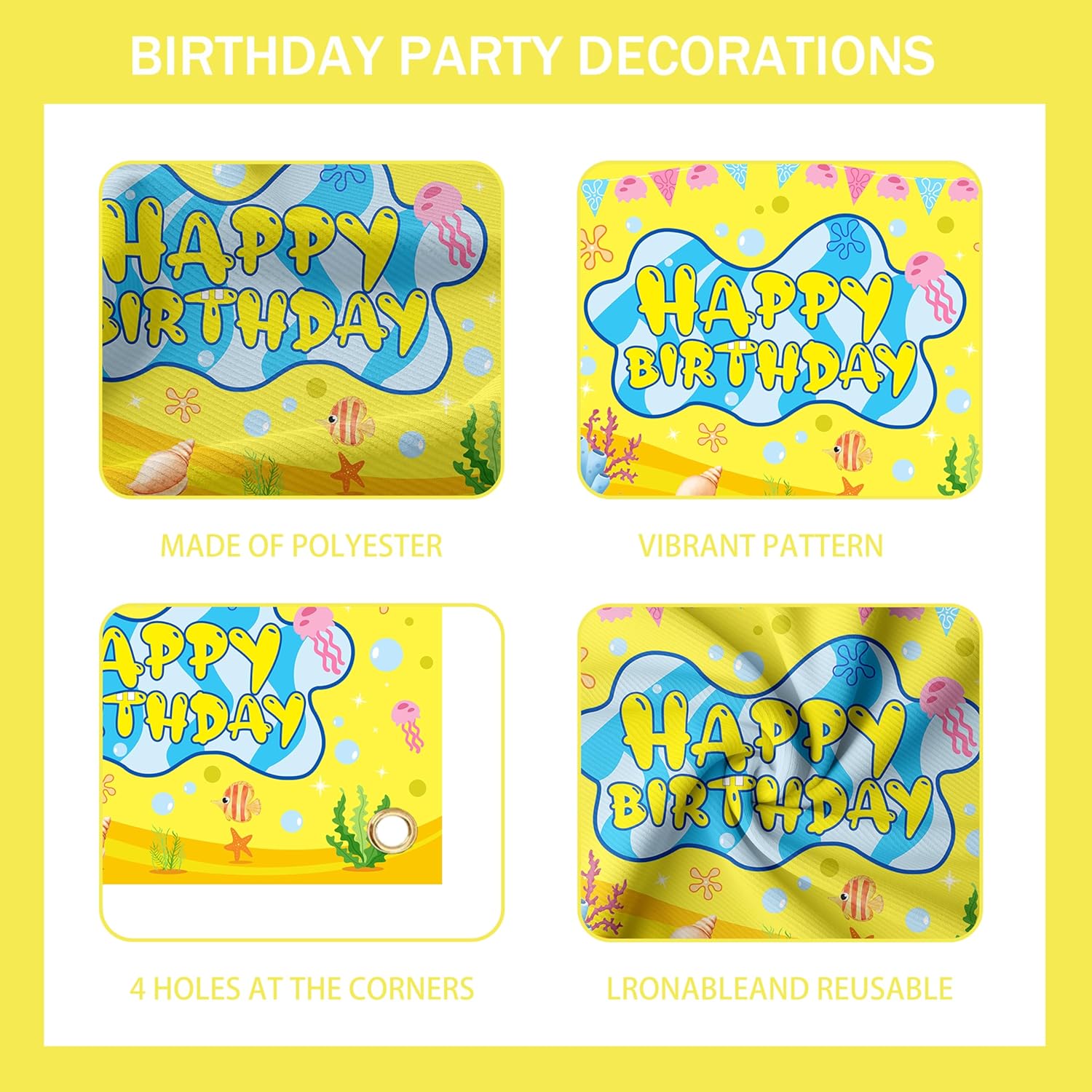 Cartoon Sponge Balloon Arch Kit-Blue Green Yellow Balloons Birthday Decorations For Boys girl,Party Decor Supplies Girls Including Happy Birthday Backdrop - Image 4