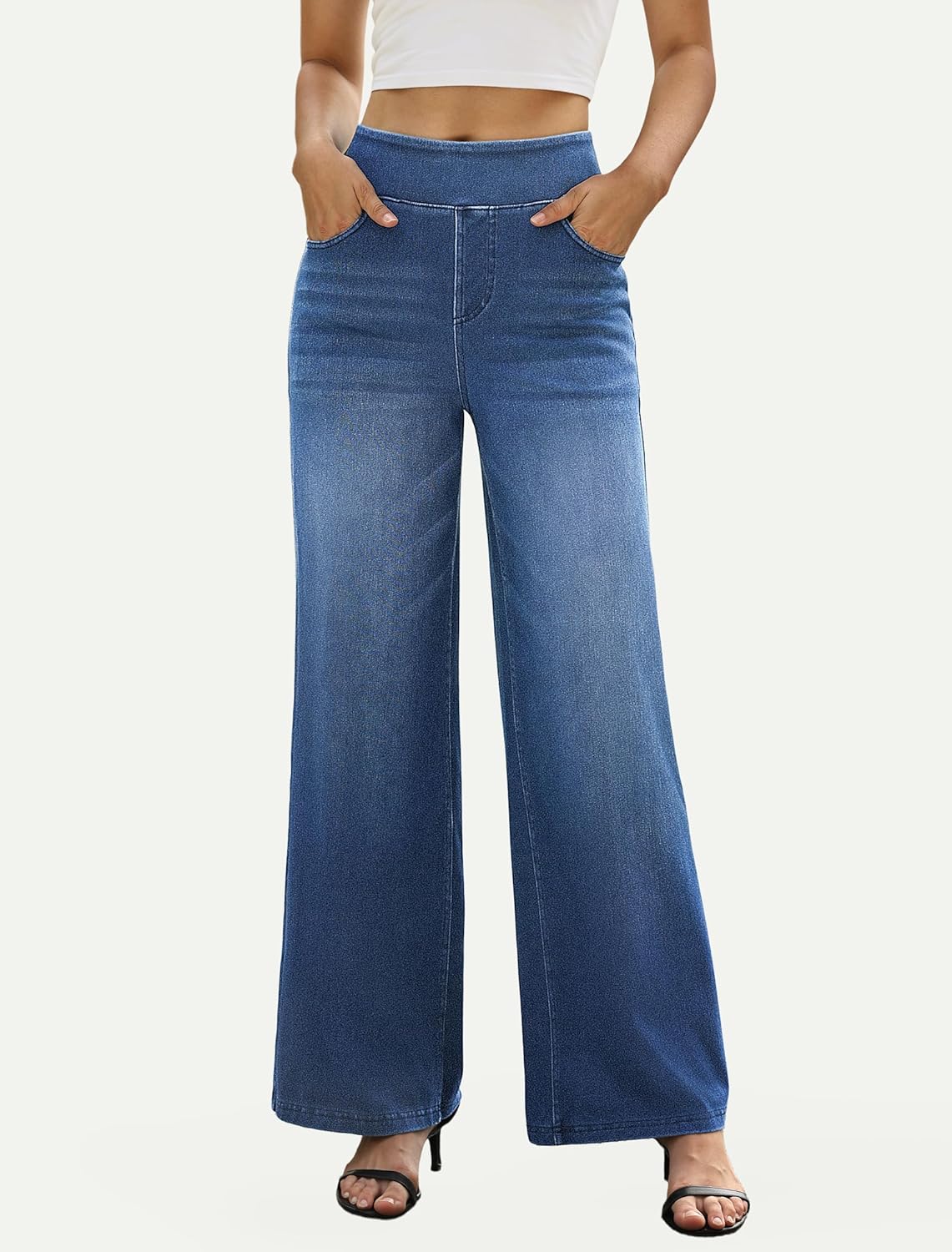 IWD Wide Leg Jeans for Women High Waisted Stretchy Trendy Pull On Jeans Straight Baggy Loose Casual Denim Pants - Image 6