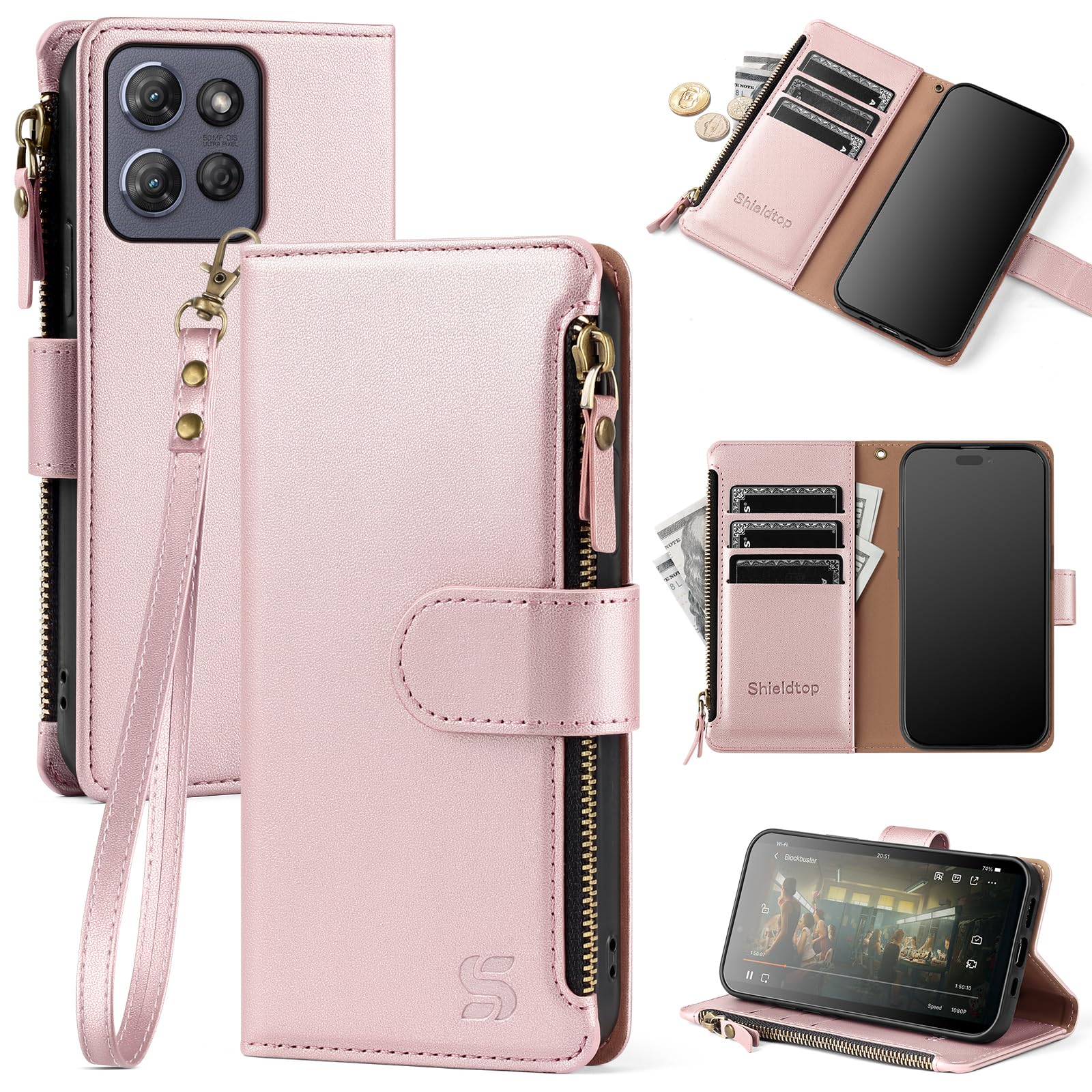 Shieldtop Compatible with Motorola Moto G Power 5G 2025 Wallet Case with Card Holder,Women Men RFID Blocking PU Leather Flip Phone Case Protective
