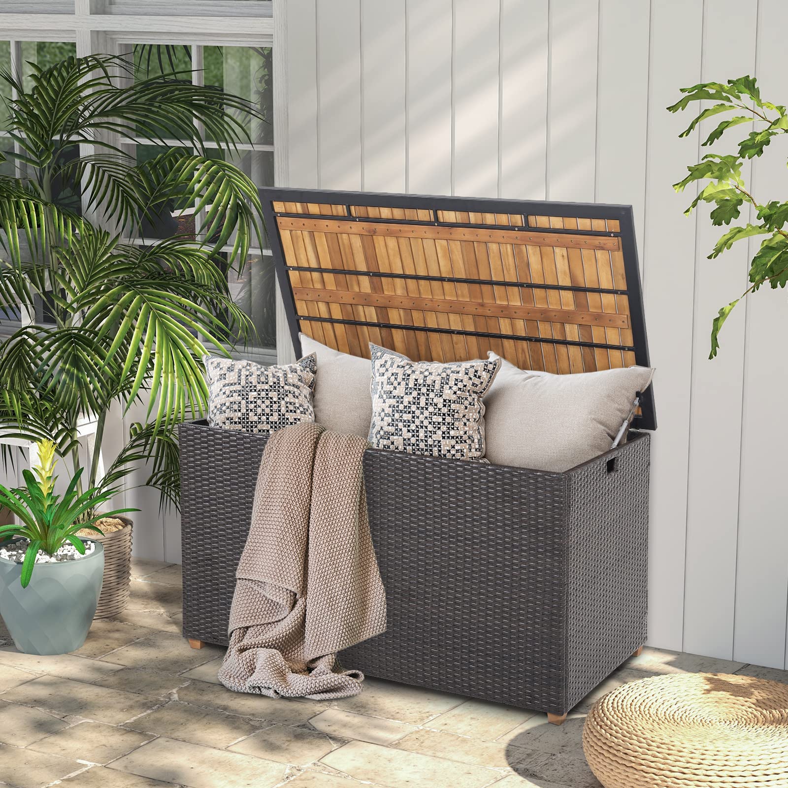 Outdoor Shed Outdoor Rattan Deck Box With Zippered Liner And