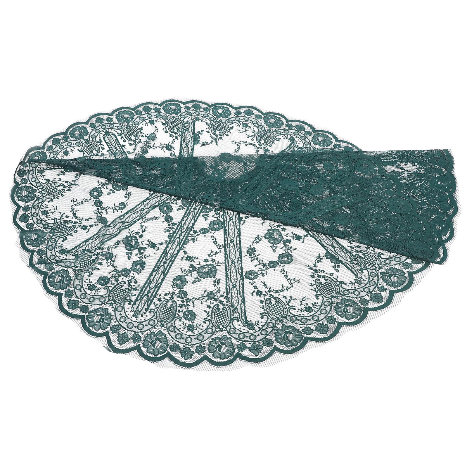 Nappe ronde en dentelle vert foncé pour table basse de salon rétro